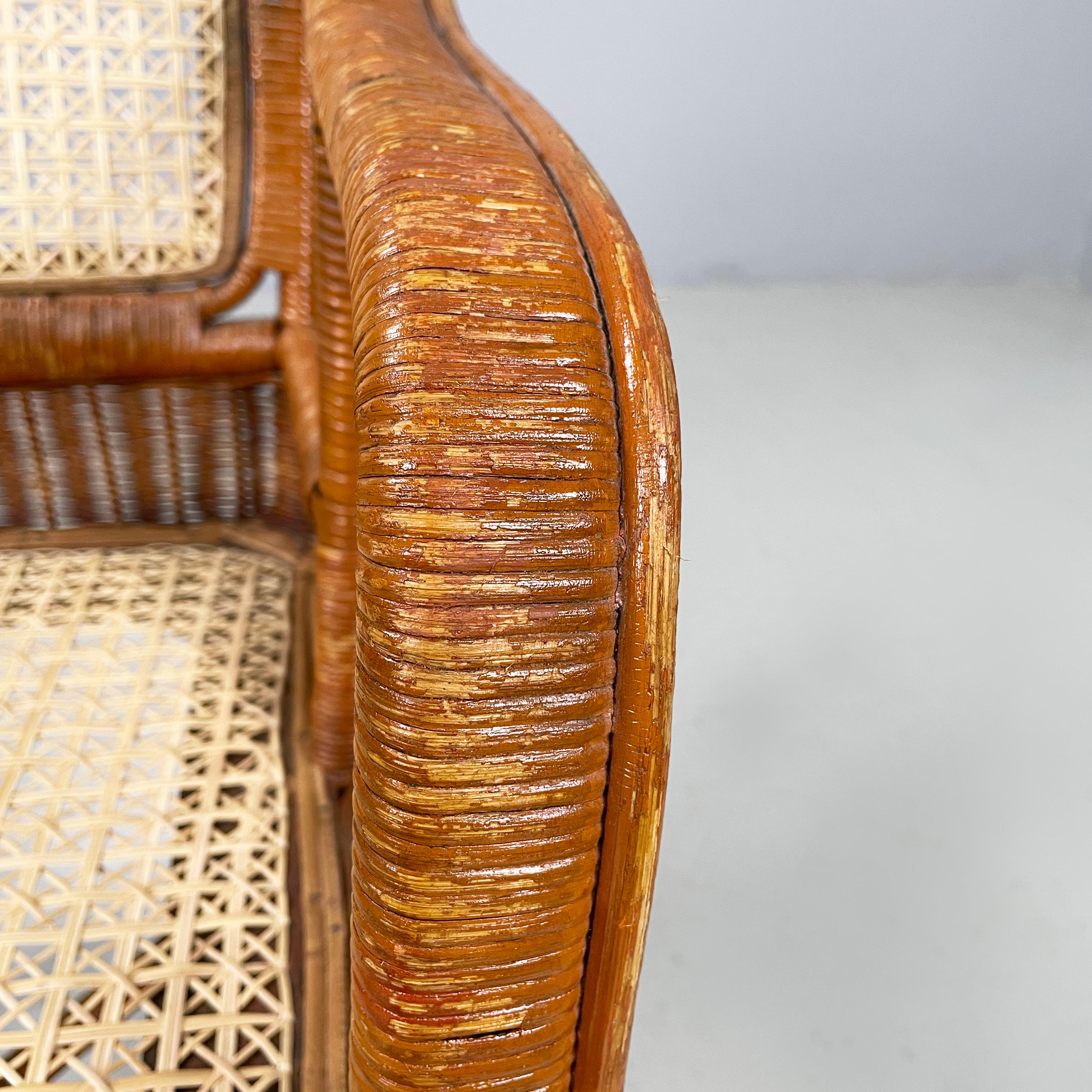 Sillones de jardín modernos italianos de mediados de siglo en ratán y paja, años 60 en venta 5