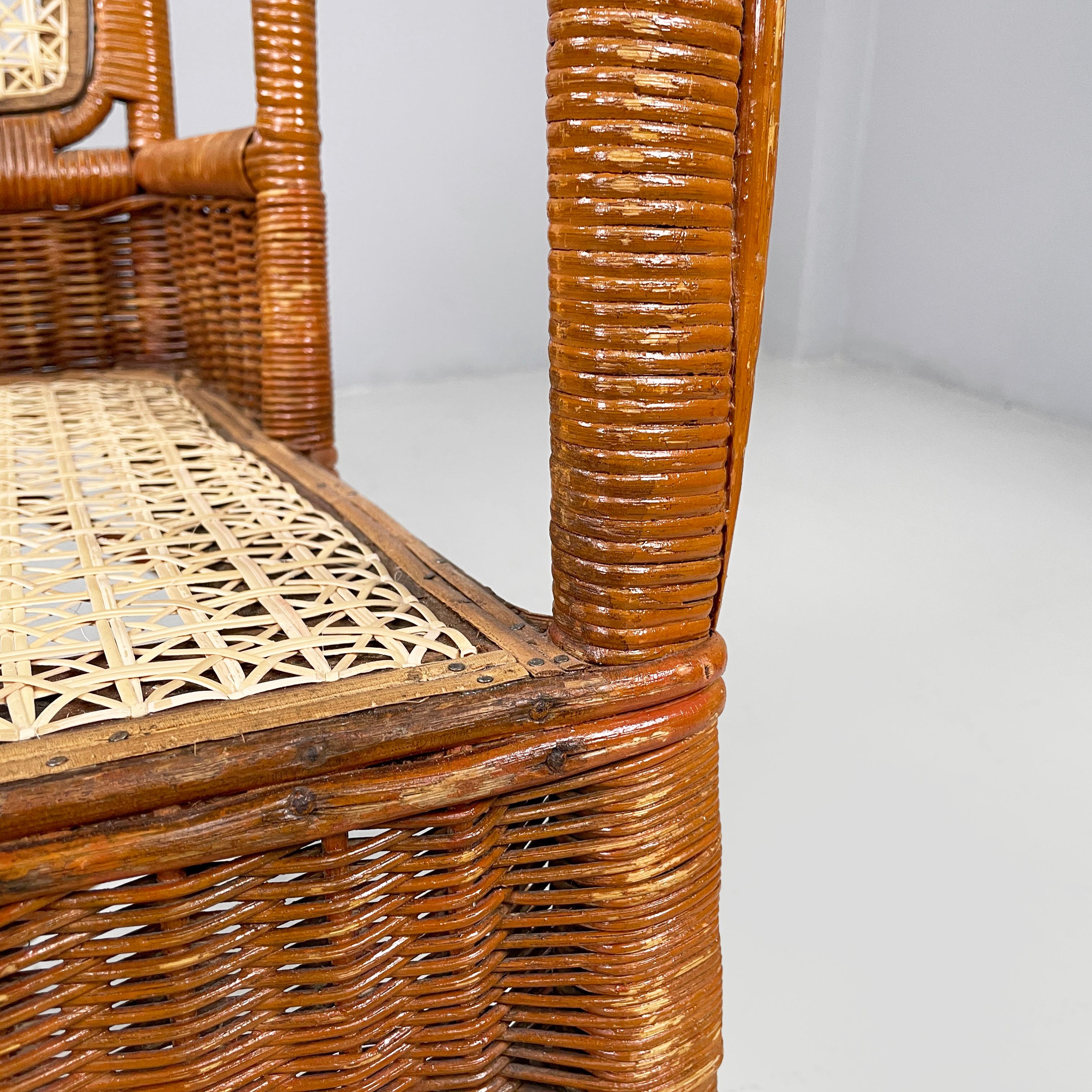 Sillones de jardín modernos italianos de mediados de siglo en ratán y paja, años 60 en venta 7