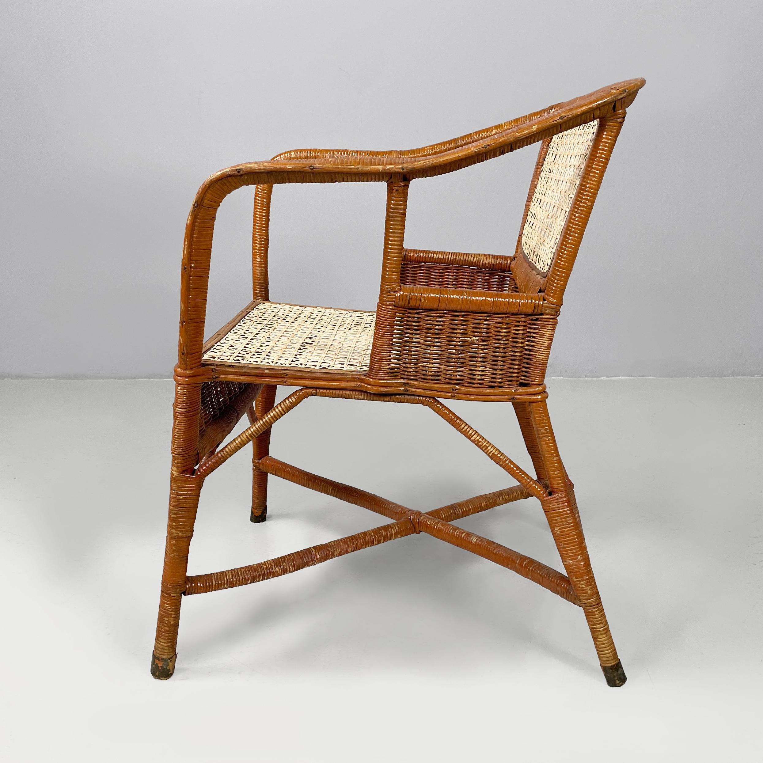 Sillones de jardín modernos italianos de mediados de siglo en ratán y paja, años 60 Moderno de mediados de siglo en venta