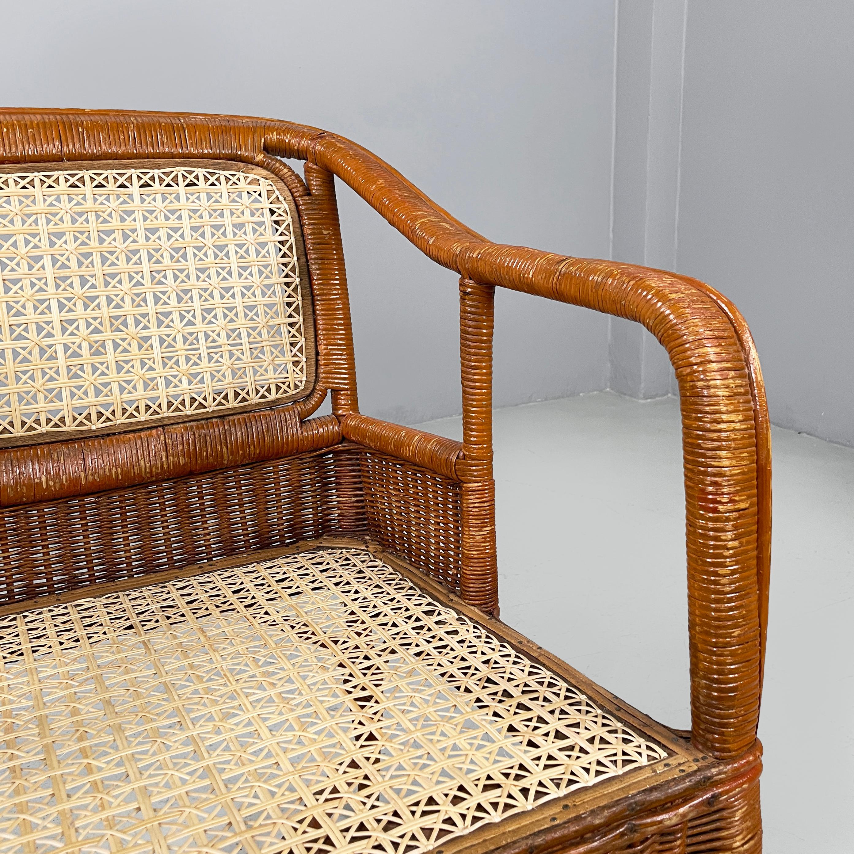 Sillones de jardín modernos italianos de mediados de siglo en ratán y paja, años 60 mediados del siglo XX en venta