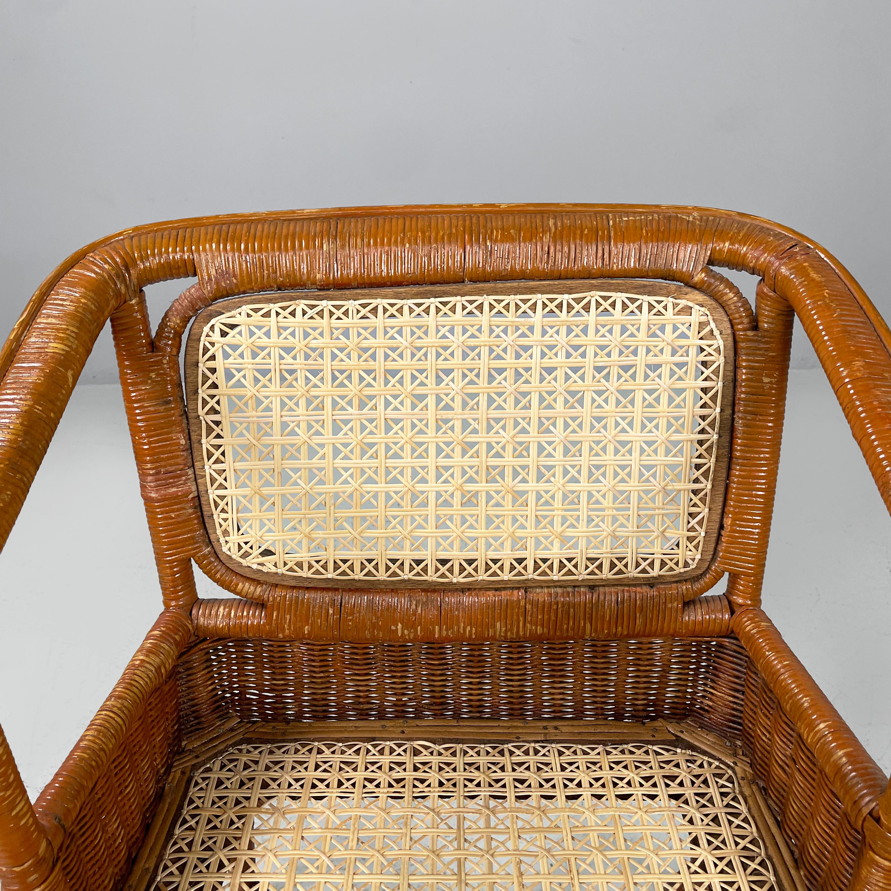 Sillones de jardín modernos italianos de mediados de siglo en ratán y paja, años 60 Paja en venta