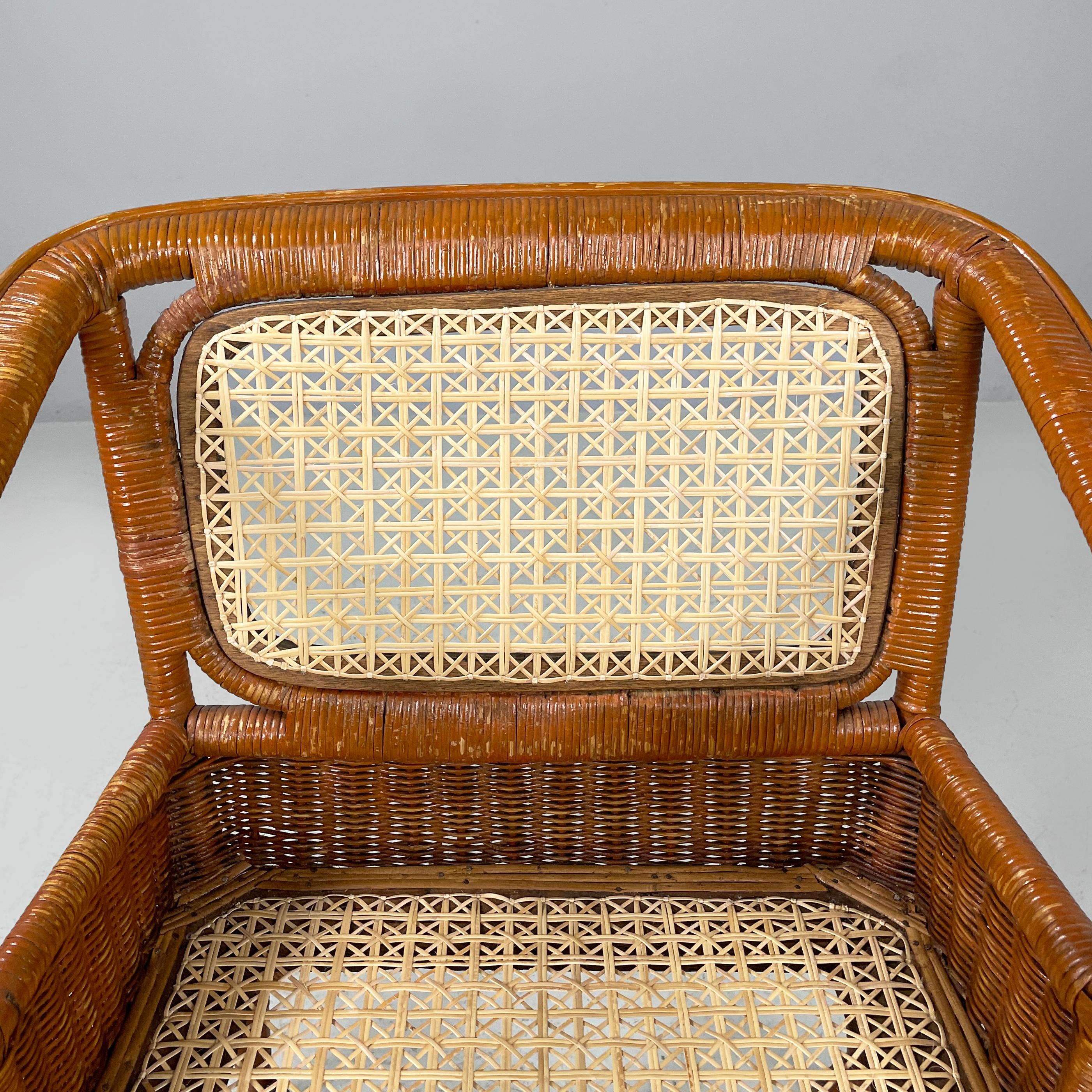 Sillones de jardín modernos italianos de mediados de siglo en ratán y paja, años 60 en venta 1
