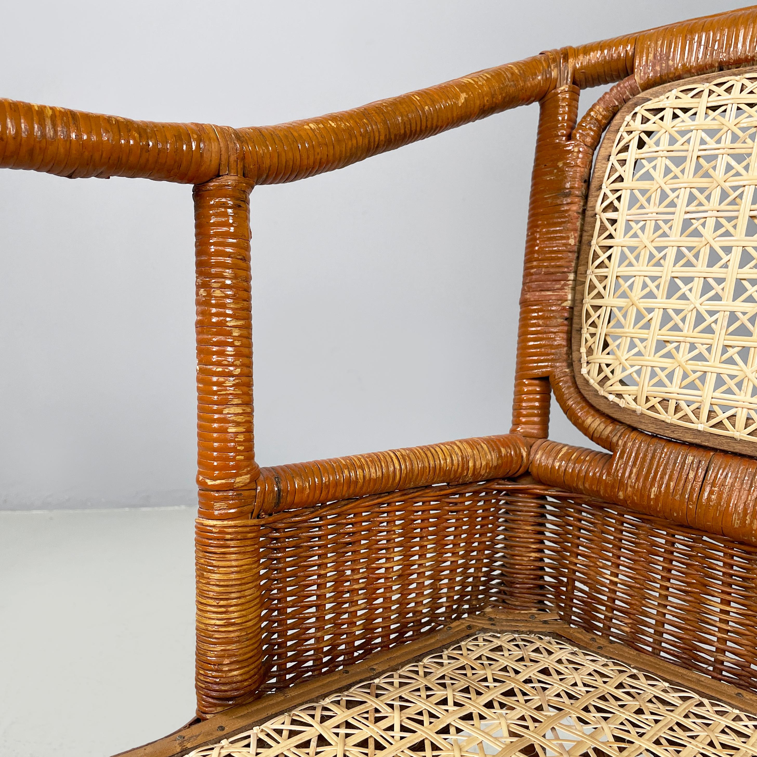 Sillones de jardín modernos italianos de mediados de siglo en ratán y paja, años 60 en venta 2