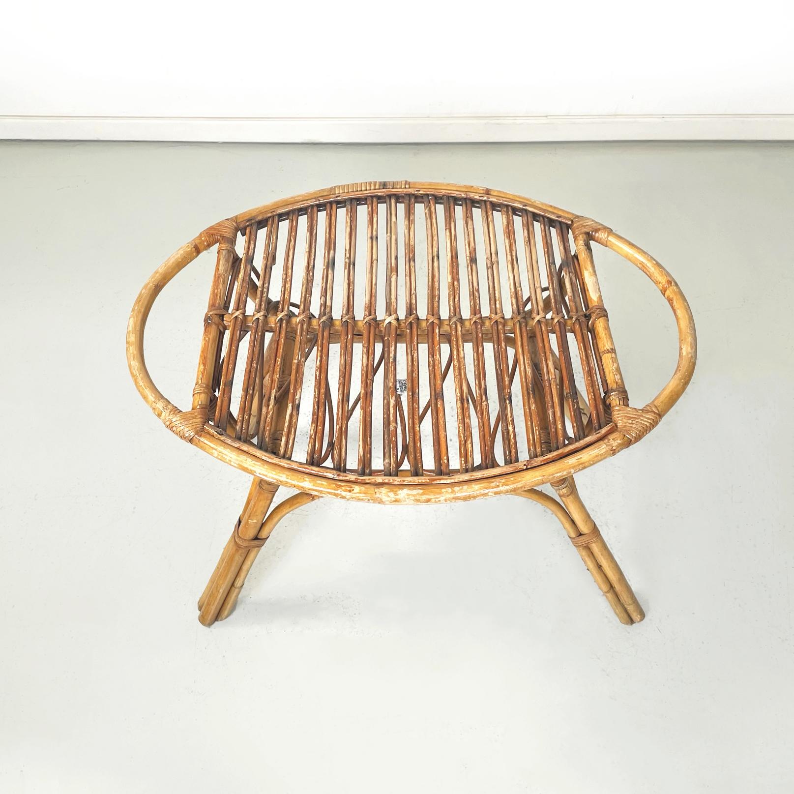 Italian mid-century modern Garden oval coffee table in rattan, 1960s In Good Condition For Sale In MIlano, IT