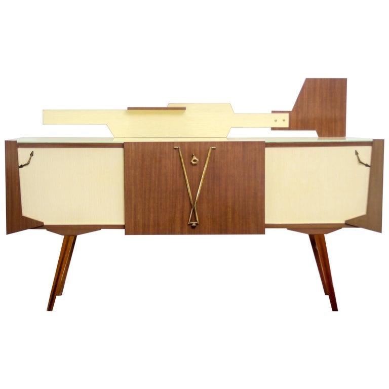 20th Century Italian Mid-century Modern Geometric Brown and Yellow Sideboard or Bar, 1960 For Sale