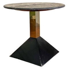 Italian Mid-Century Modern Geometric Coffee Table with Granite Round Top, 1980s