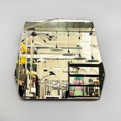 Italian mid-century modern Geometric wall mirror in brass and wood, 1950s