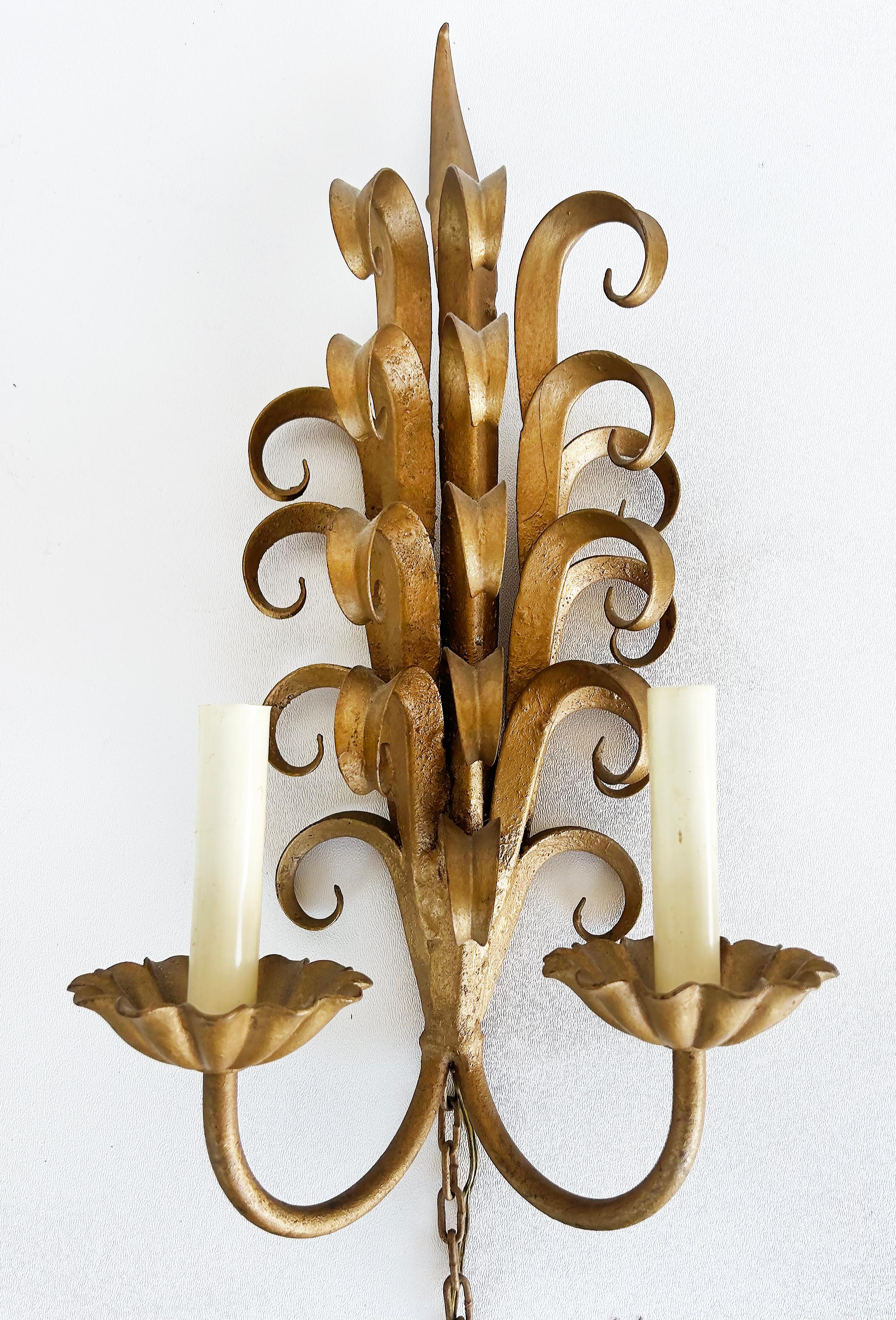Mid-Century Modern Italian Mid-century Modern Gilt Wrought Iron Sconces from a New York City Estate For Sale