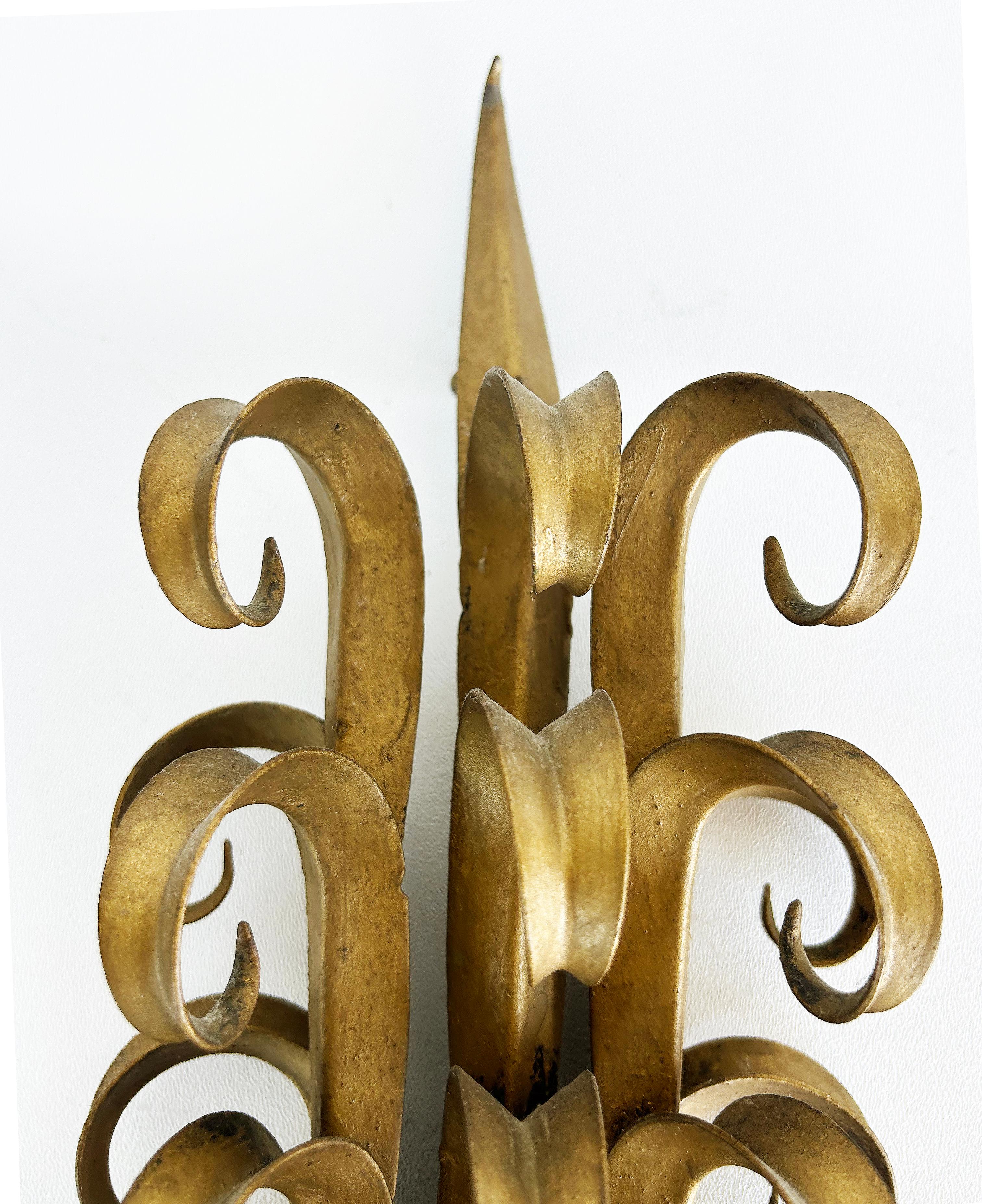 Italian Mid-century Modern Gilt Wrought Iron Sconces from a New York City Estate In Good Condition For Sale In Miami, FL