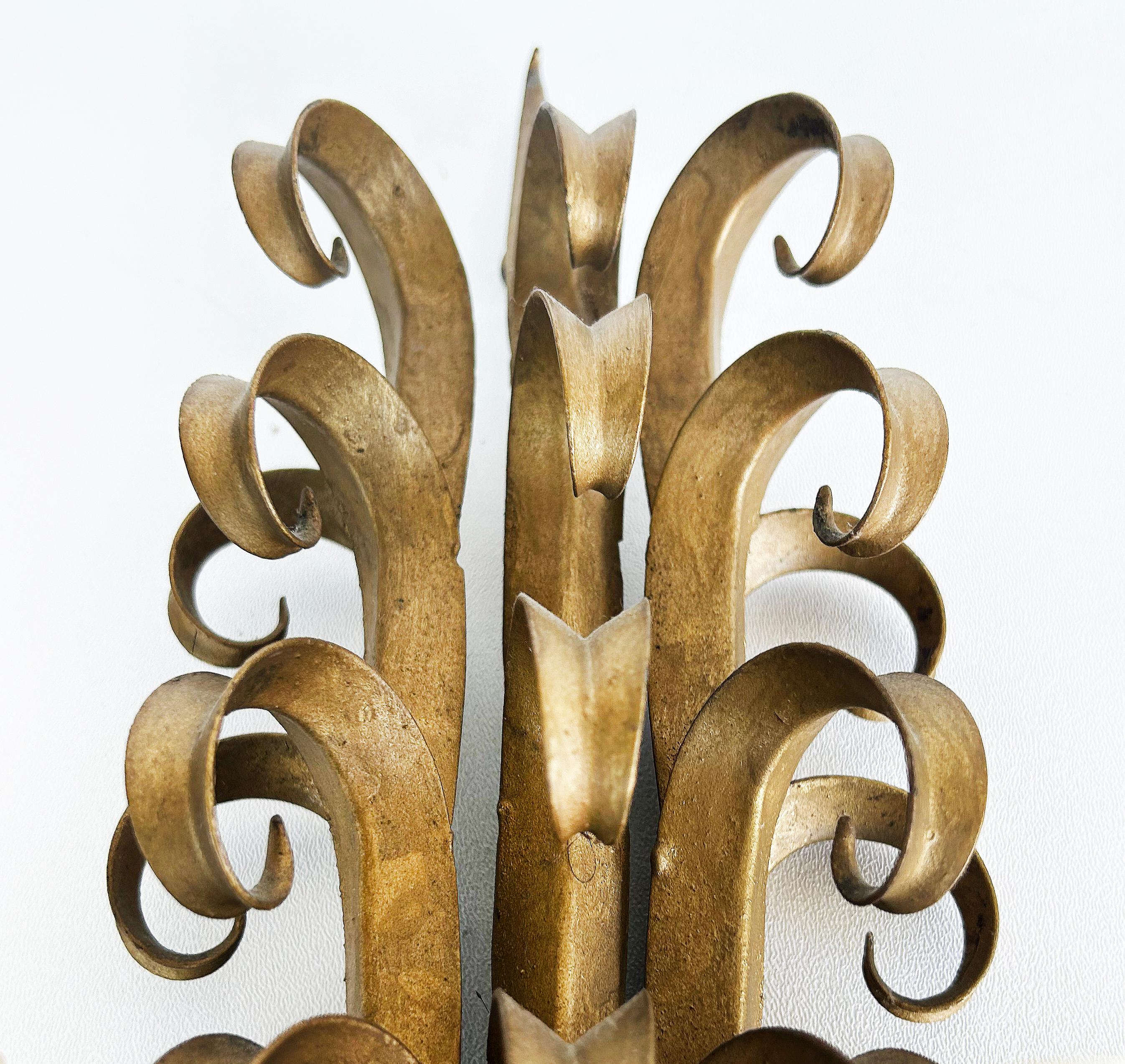 20th Century Italian Mid-century Modern Gilt Wrought Iron Sconces from a New York City Estate For Sale