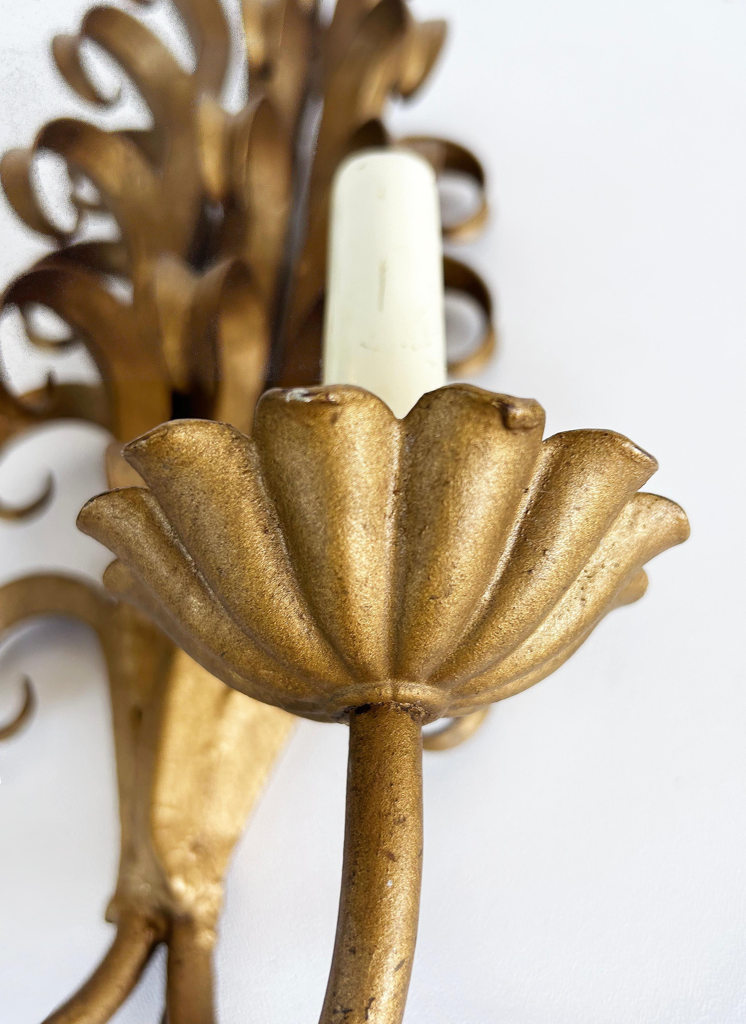 Italian Mid-century Modern Gilt Wrought Iron Sconces from a New York City Estate For Sale 2