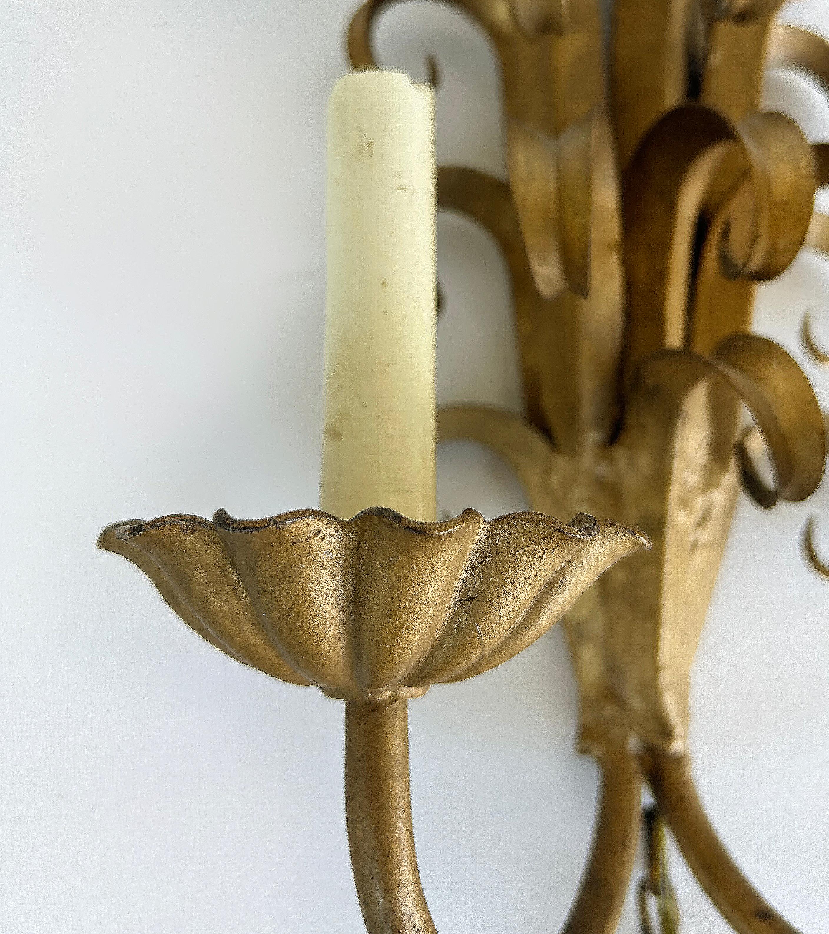 Italian Mid-century Modern Gilt Wrought Iron Sconces from a New York City Estate For Sale 3