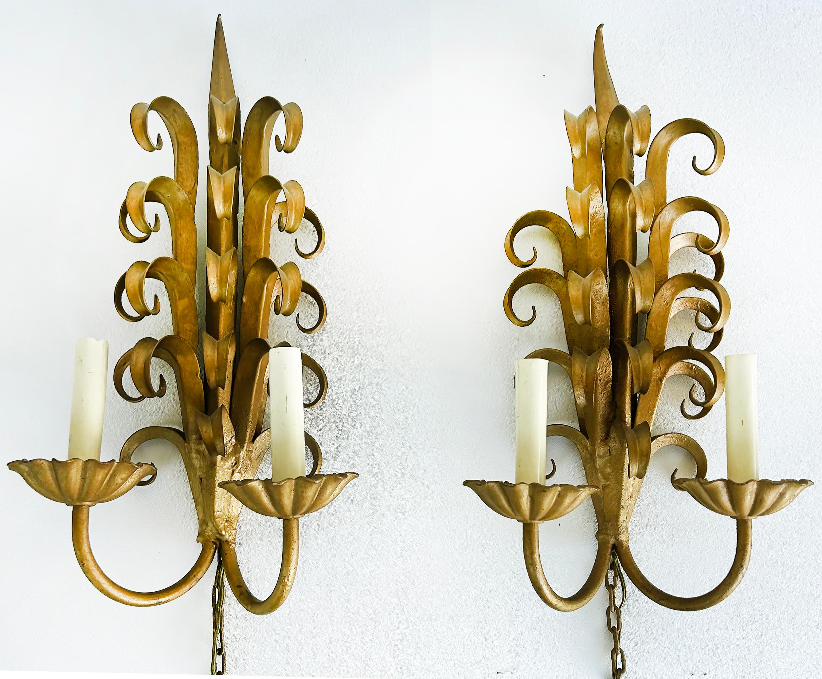 Italian Mid-century Modern Gilt Wrought Iron Sconces from a New York City Estate For Sale 4