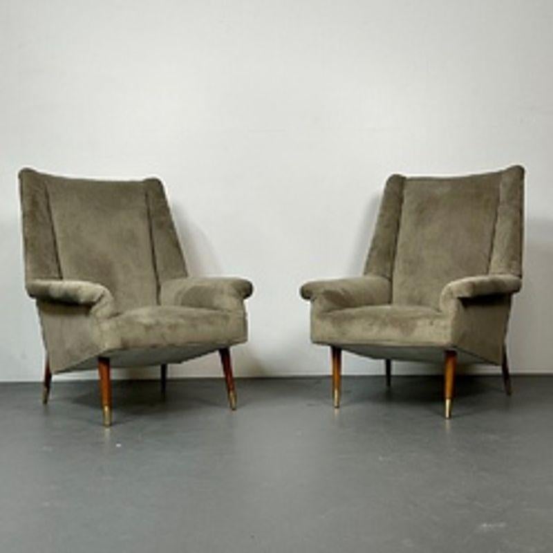 Gio Ponti Style, Mid-Century Modern, Sofa, Lounge Chairs, Grey Velvet, Italy For Sale 5
