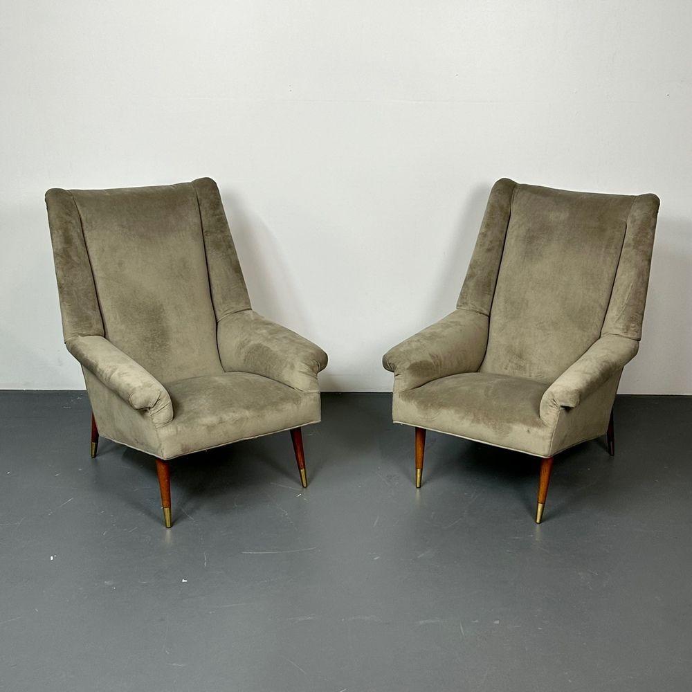 Gio Ponti Style, Mid-Century Modern, Sofa, Lounge Chairs, Grey Velvet, Italy For Sale 1
