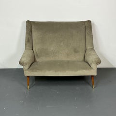 Gio Ponti Style, Mid-Century Modern, Sofa, Grey Velvet, Wood, Italy, 1950s