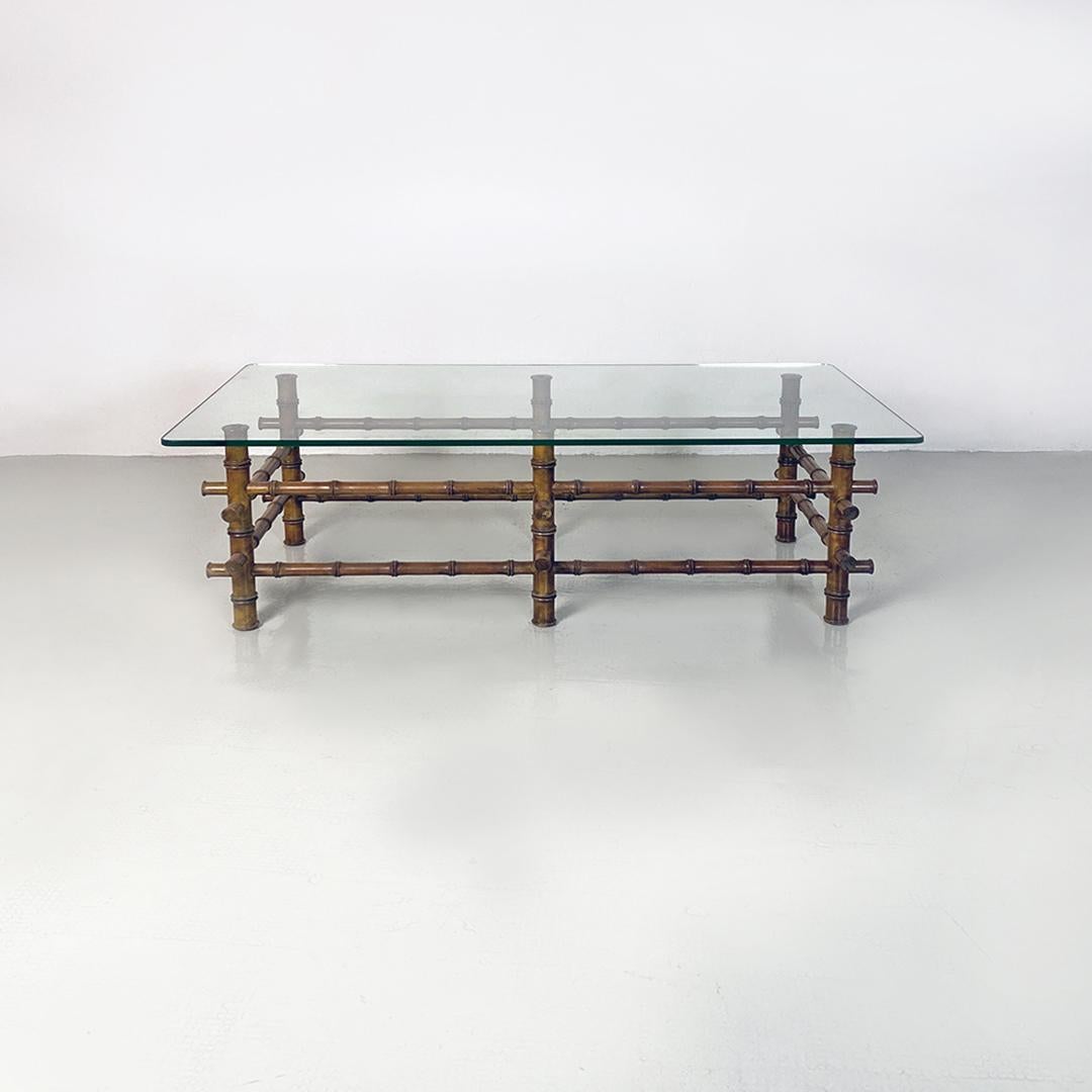 Mesa de centro o de sofá italiana de mediados de siglo, de cristal y bambú, años 60 Moderno de mediados de siglo