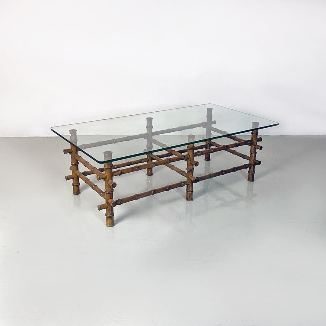 Mesa de centro o de sofá italiana de mediados de siglo, de cristal y bambú, años 60 Italiano