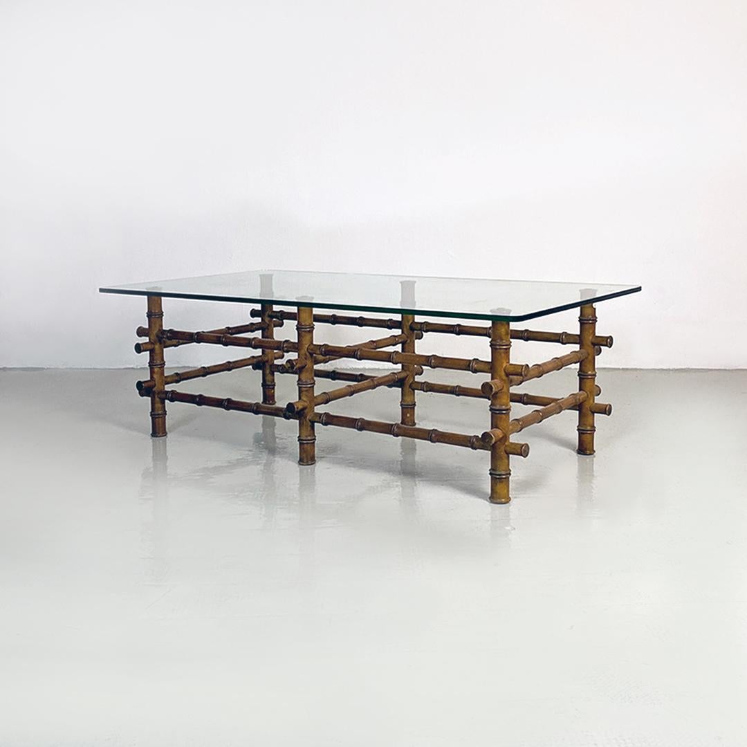 Mesa de centro o de sofá italiana de mediados de siglo, de cristal y bambú, años 60 en Bueno Estado en MIlano, IT
