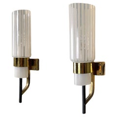 Italian mid-century modern glass and golden metal cylindrical appliques, 1960s