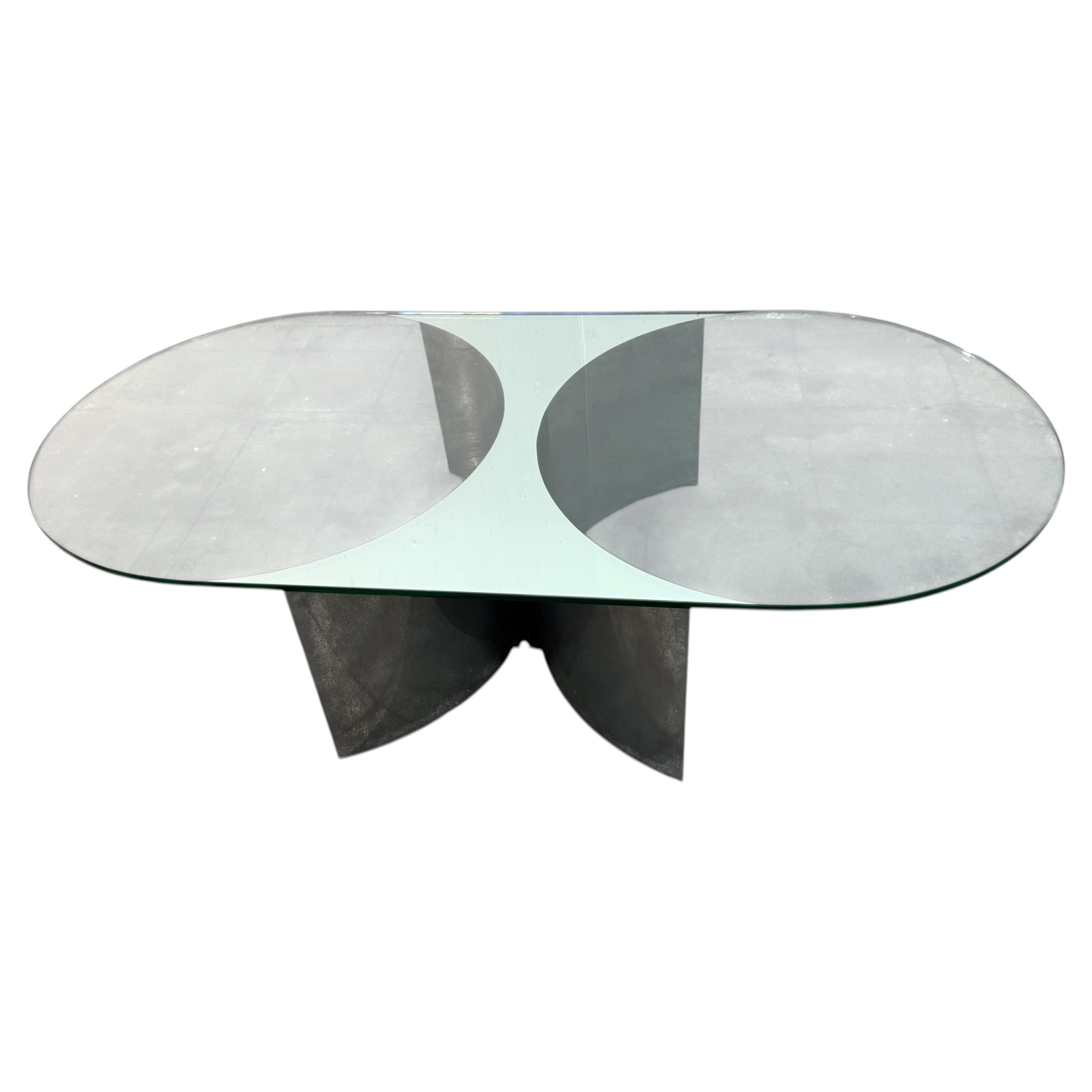Italian Mid-Century Modern Glass and Metal Coffee Table by G Raimondi, 1970s