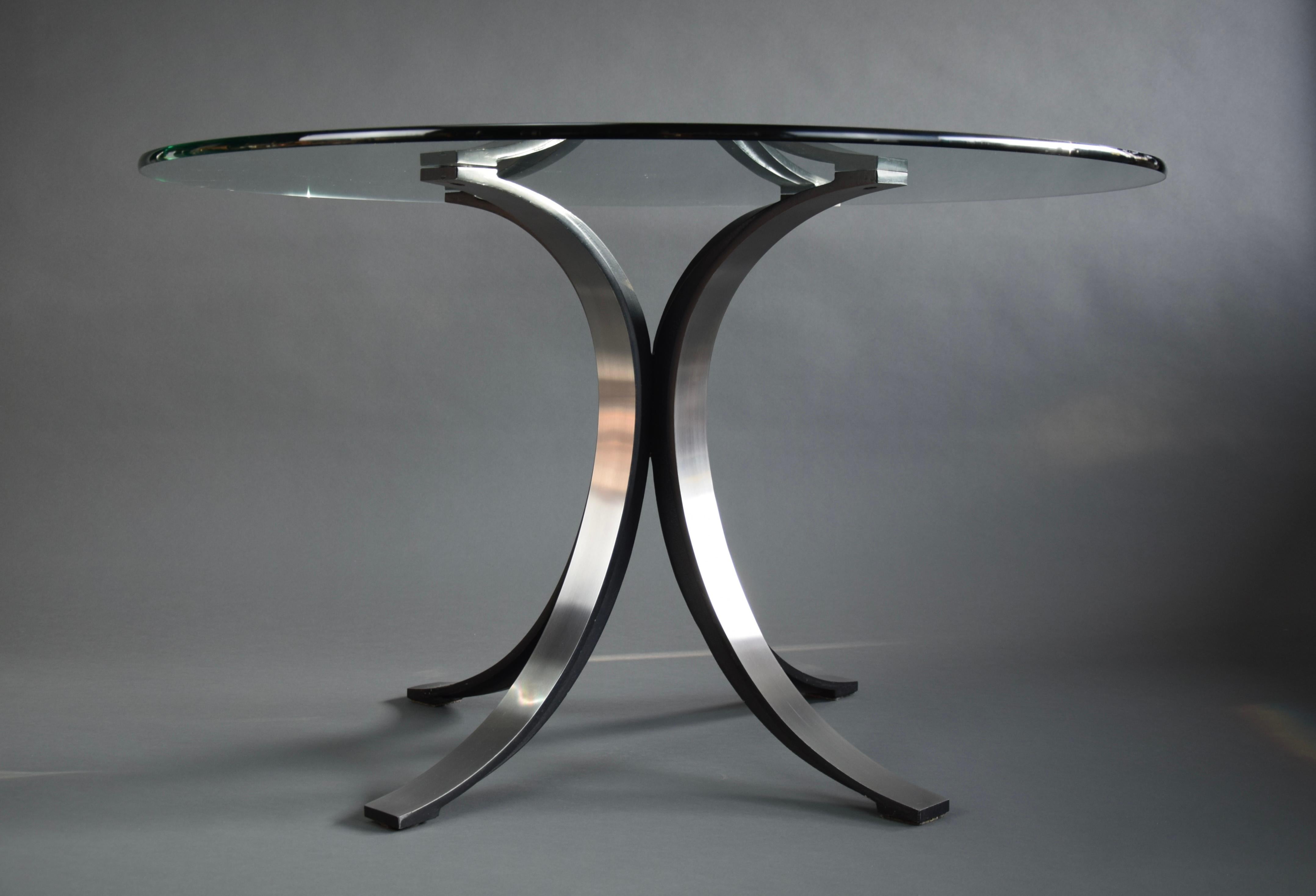 Table de salle à manger italienne T69 en verre et métal, moderne du milieu du siècle dernier, d'Osvaldo Borsani en vente 2