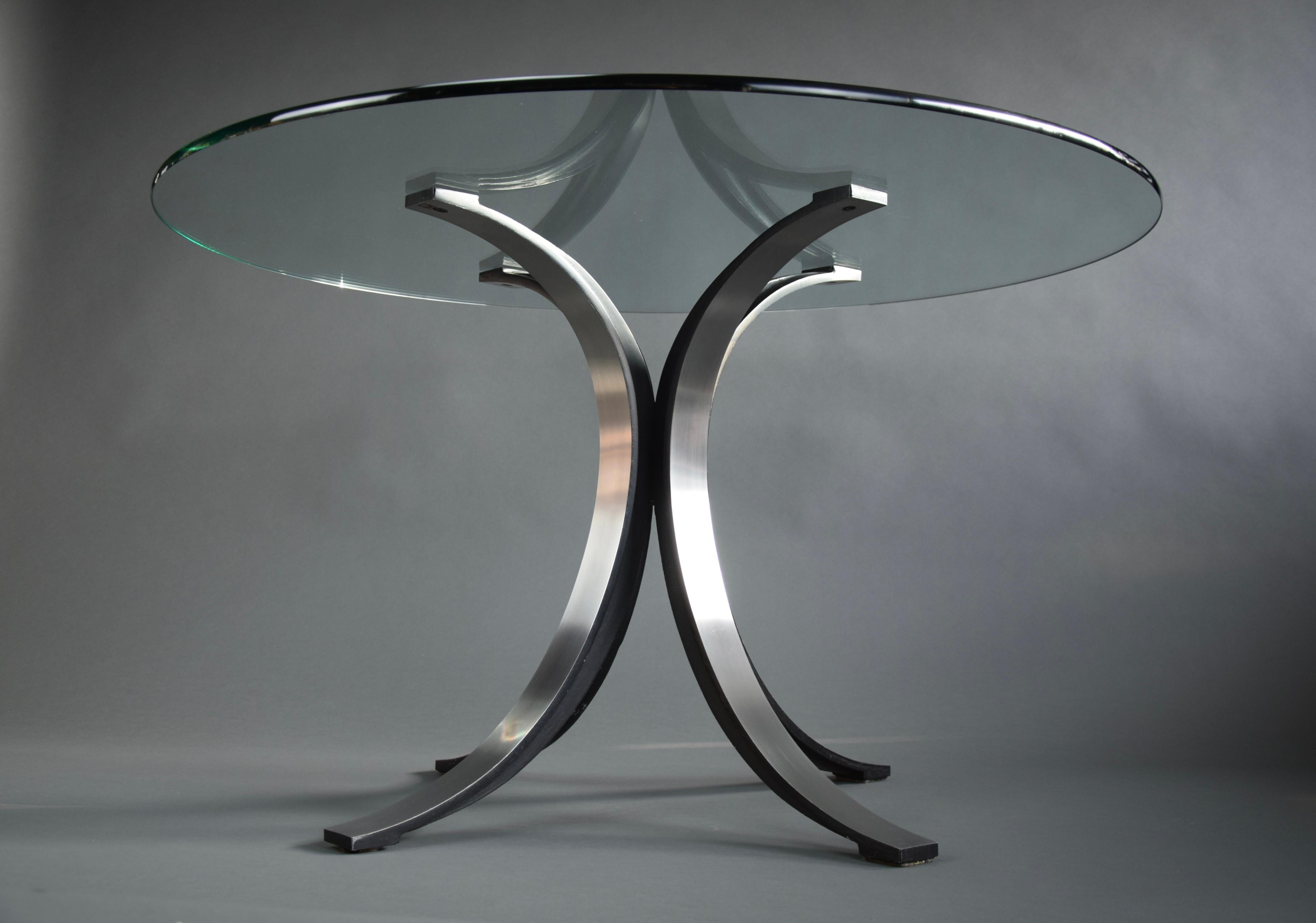 Table de salle à manger italienne T69 en verre et métal, moderne du milieu du siècle dernier, d'Osvaldo Borsani en vente 4