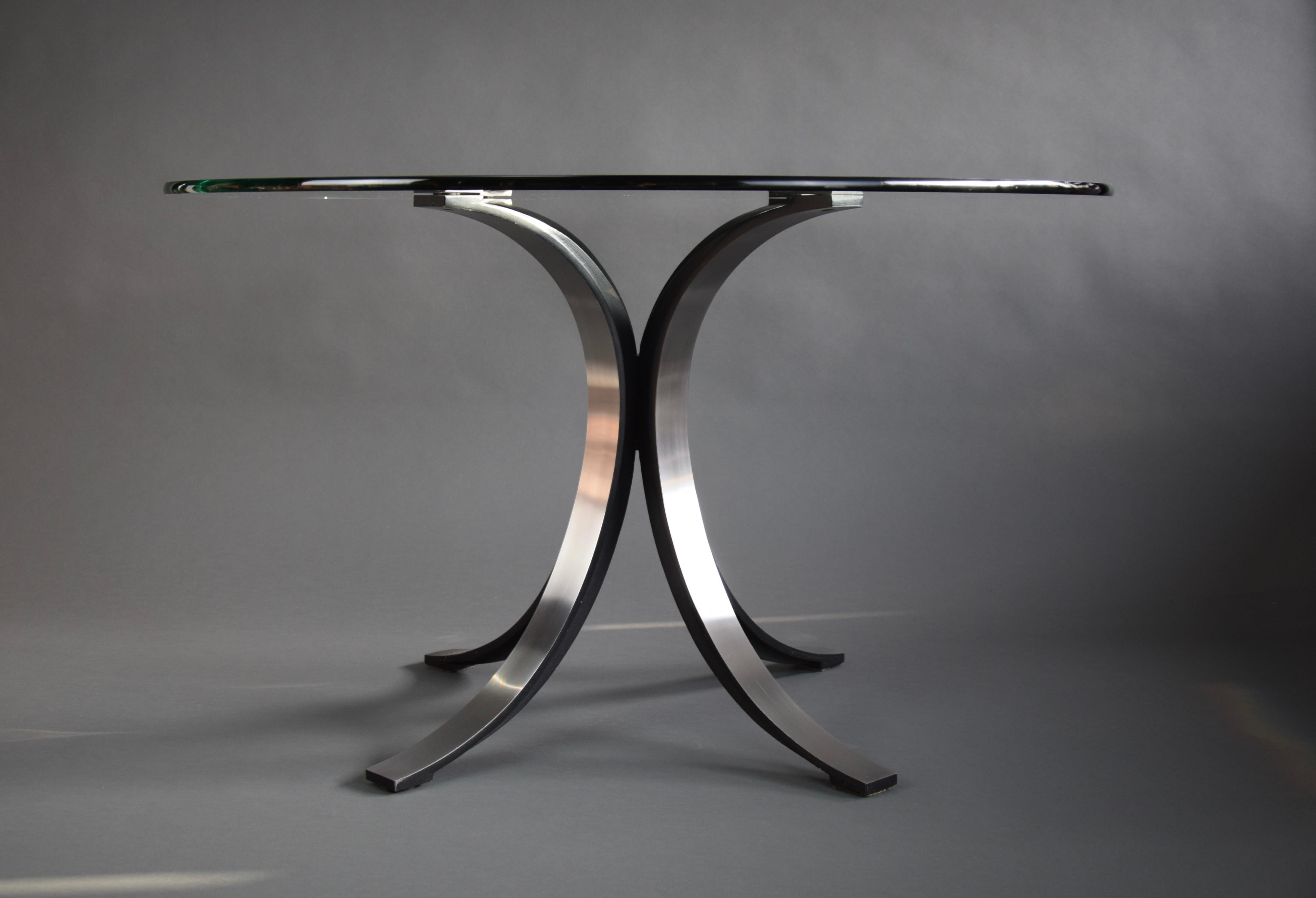 Cast Italian Mid-Century Modern Glass and Metal T69 Dining Table by Osvaldo Borsani For Sale