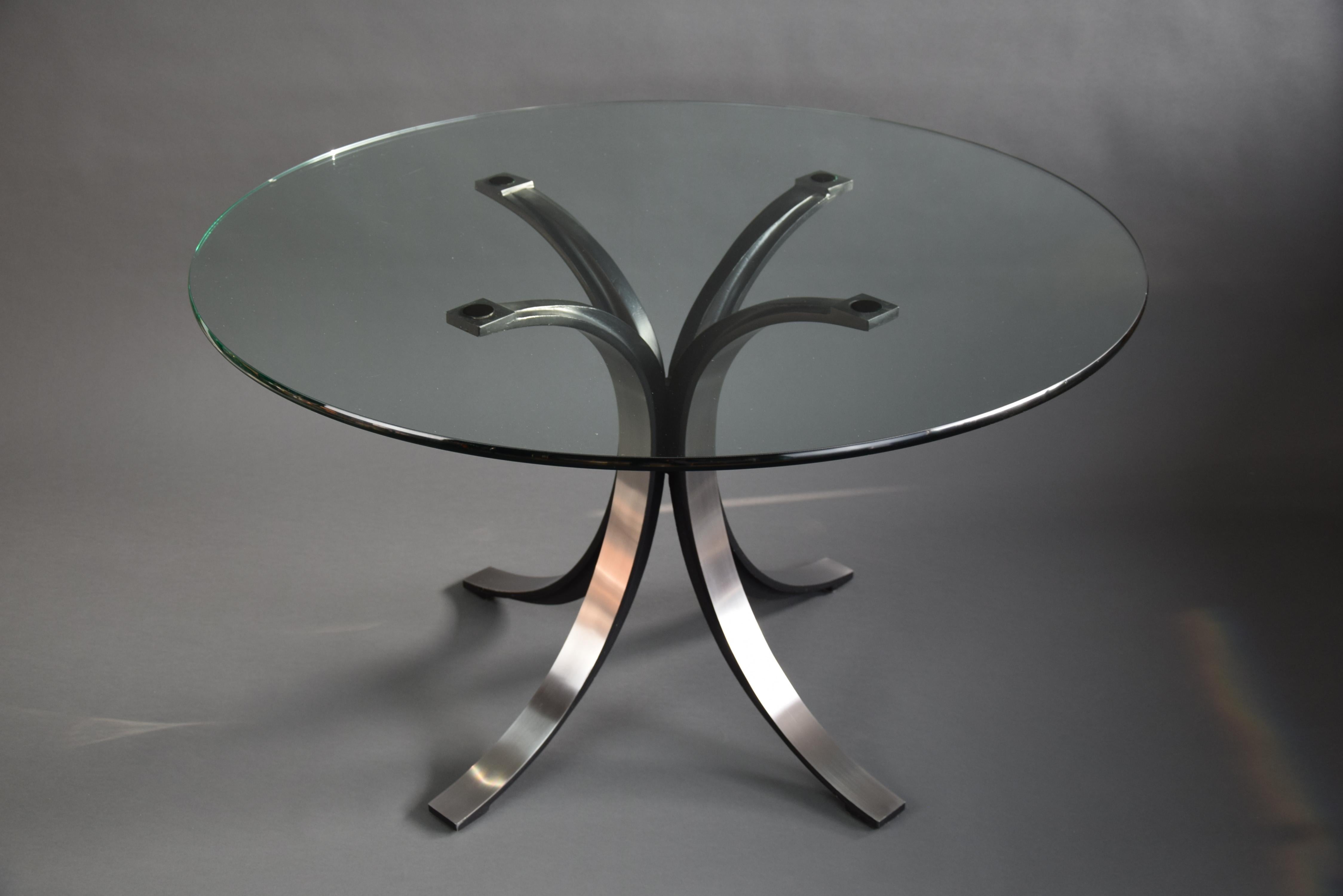 Aluminum Italian Mid-Century Modern Glass and Metal T69 Dining Table by Osvaldo Borsani For Sale