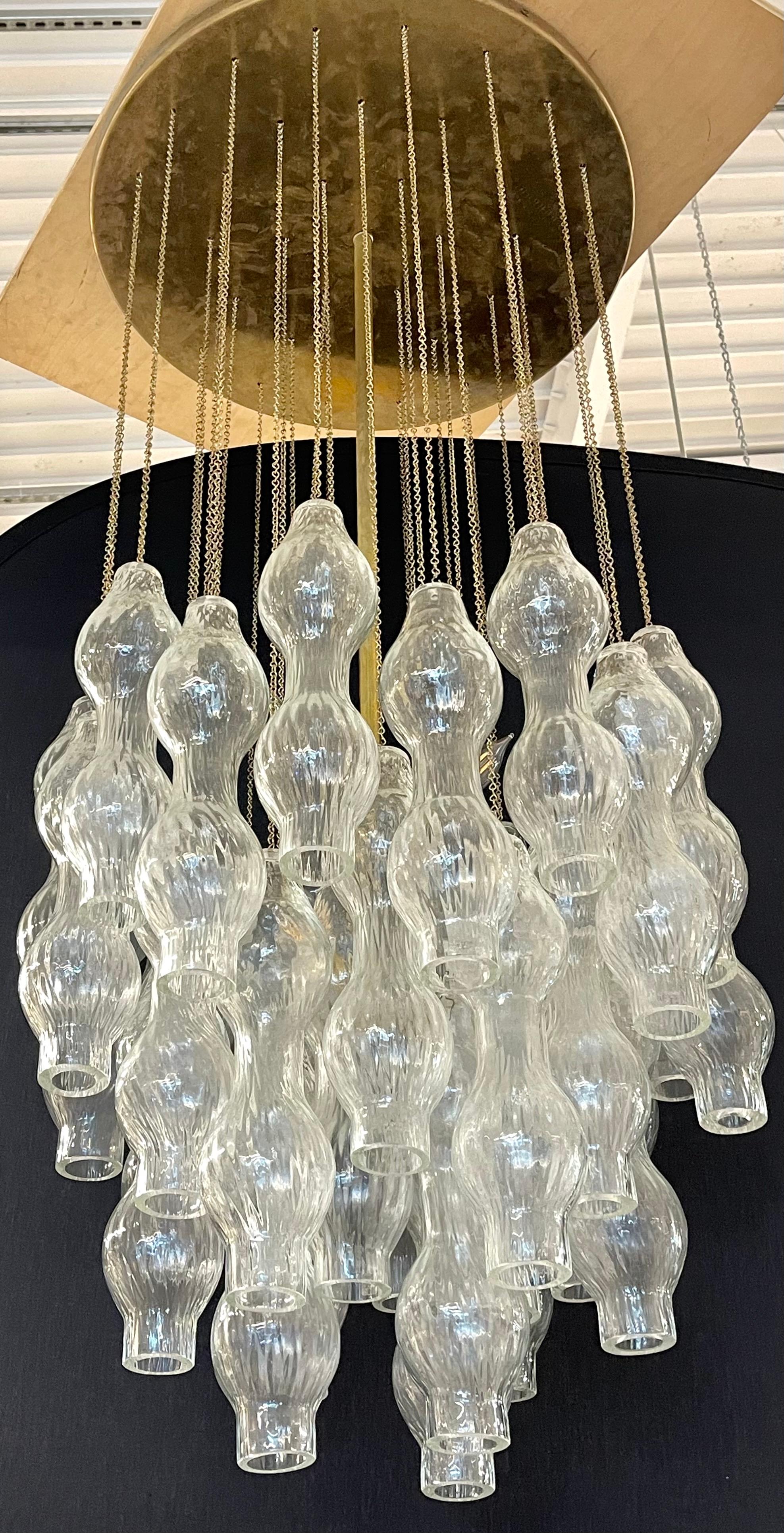 Italian Design, Mid-Century Modern, Chandelier, Blown Glass, Metal, Italy, 1960s In Good Condition For Sale In Stamford, CT