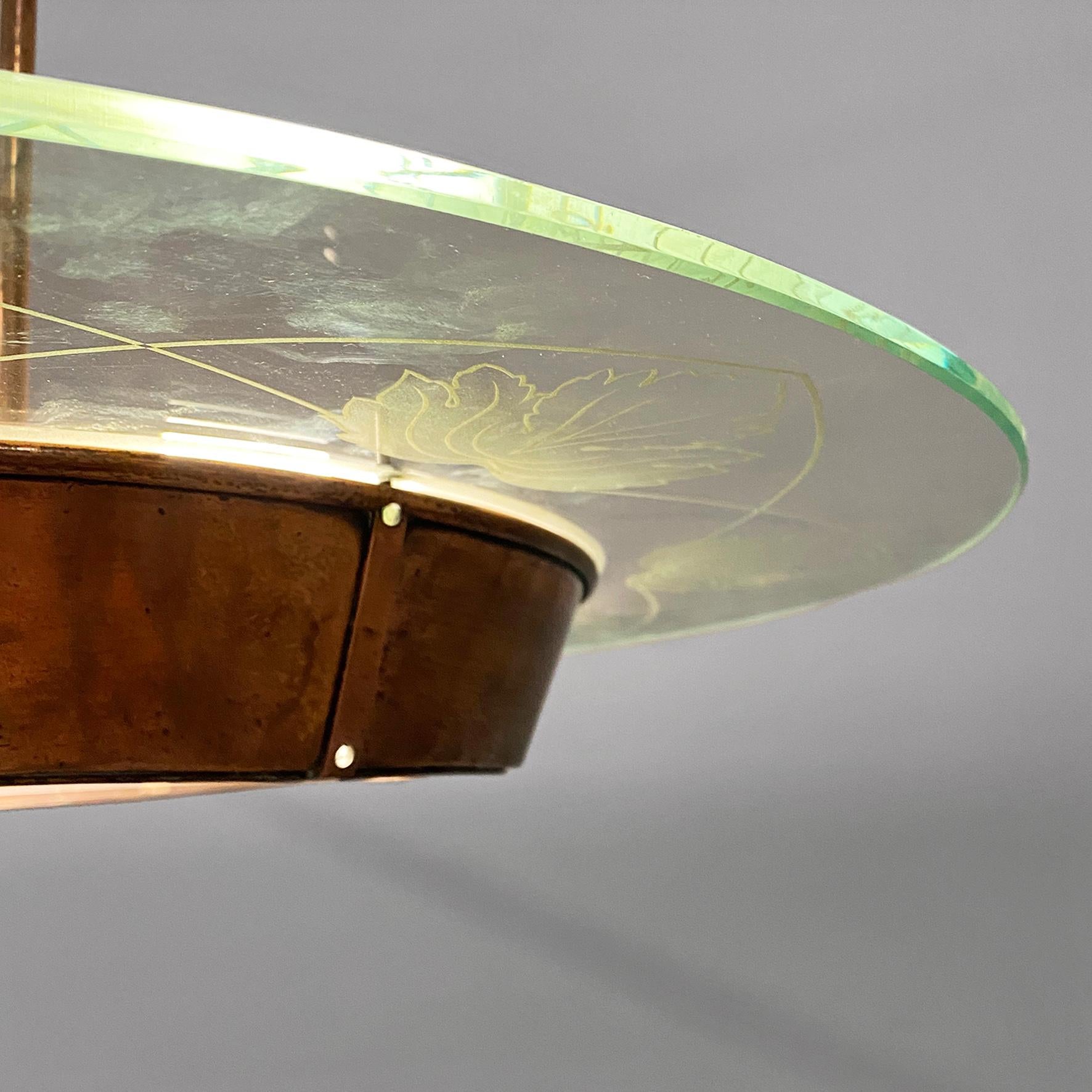 Italian mid-century modern glass chandelier with copper decoration, 1940s For Sale 5