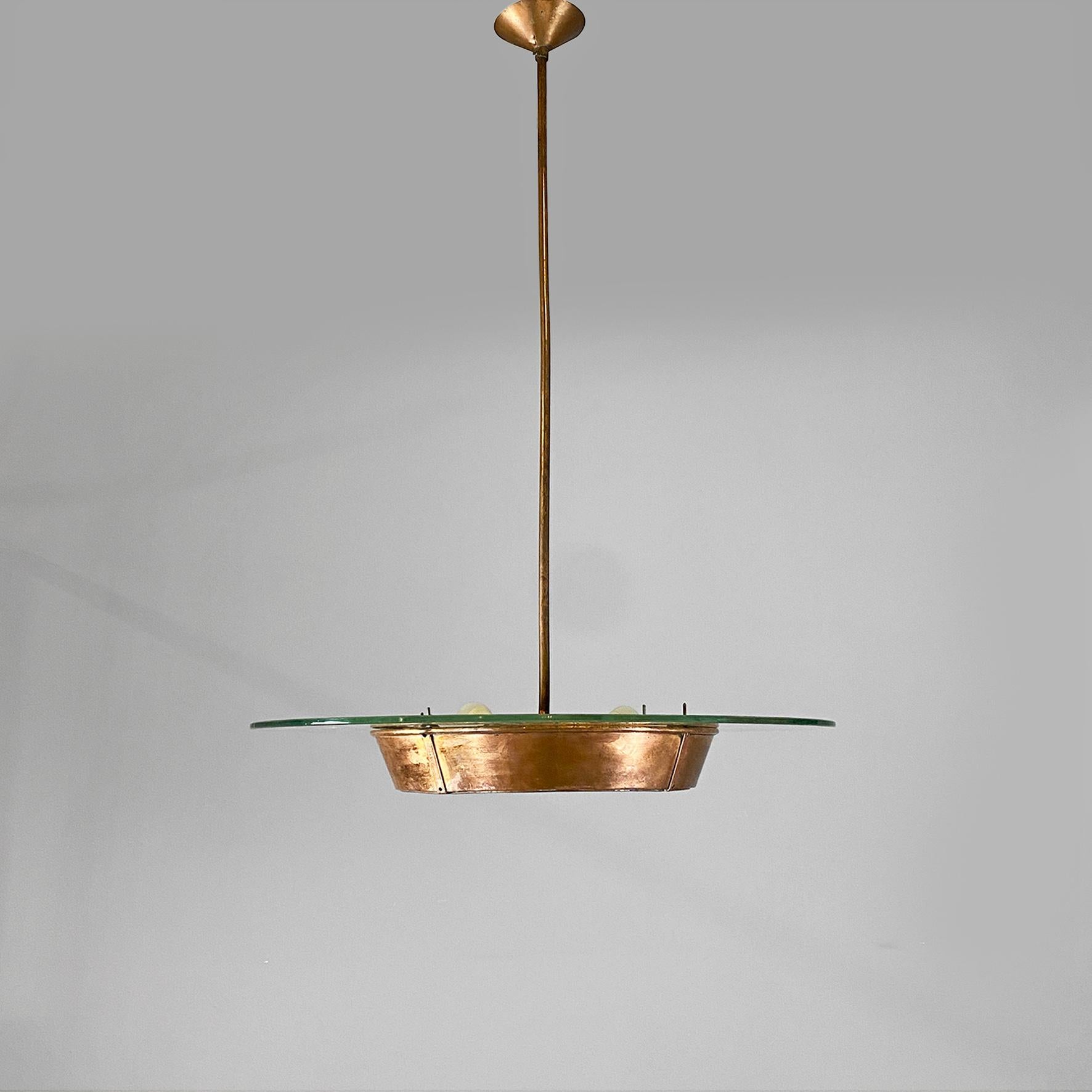 Italian mid-century modern glass chandelier with copper decoration, 1940s For Sale 7