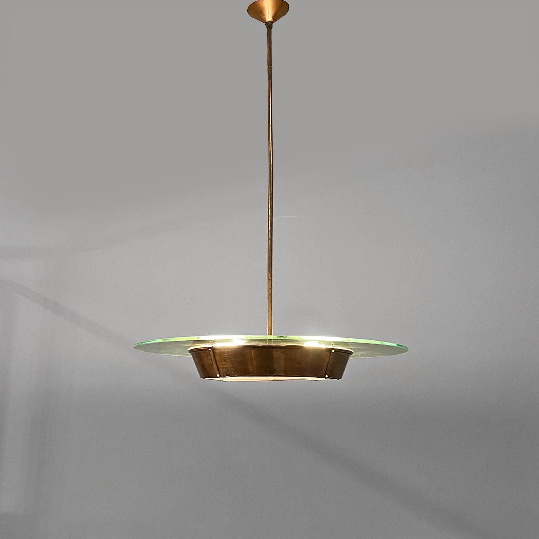 Italian mid-century modern glass chandelier with copper decoration, 1940s For Sale 9