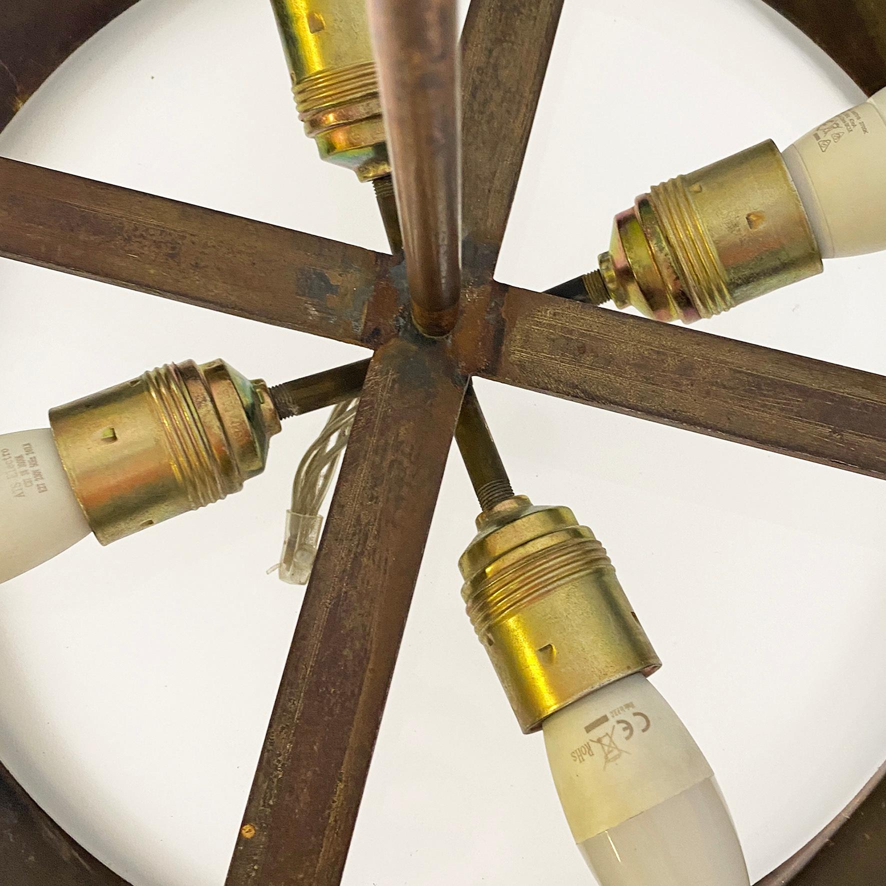Mid-20th Century Italian mid-century modern glass chandelier with copper decoration, 1940s For Sale