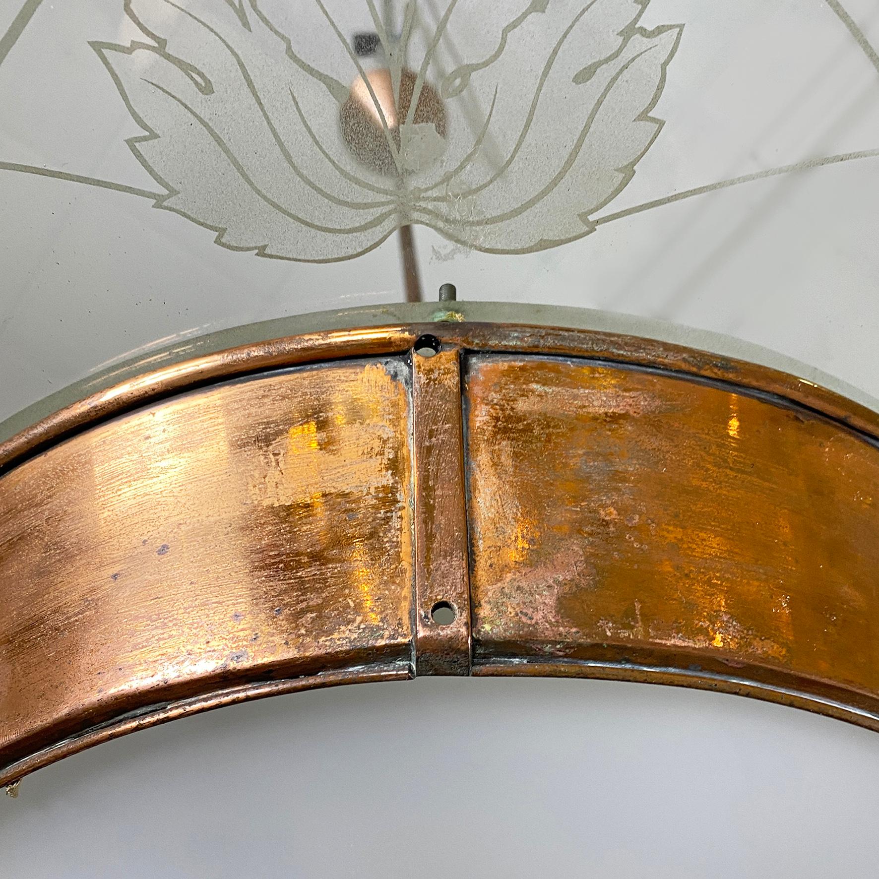 Italian mid-century modern glass chandelier with copper decoration, 1940s For Sale 3