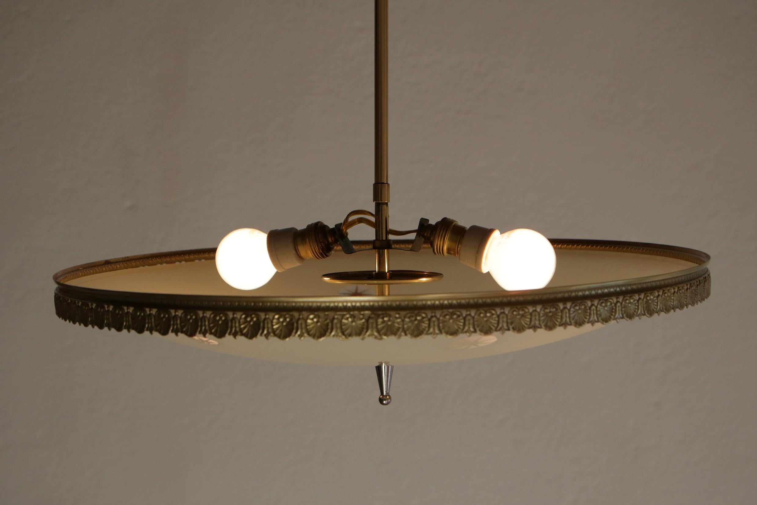 Brass Italian Mid-Century Modern Glass Disk Chandelier, 1950s