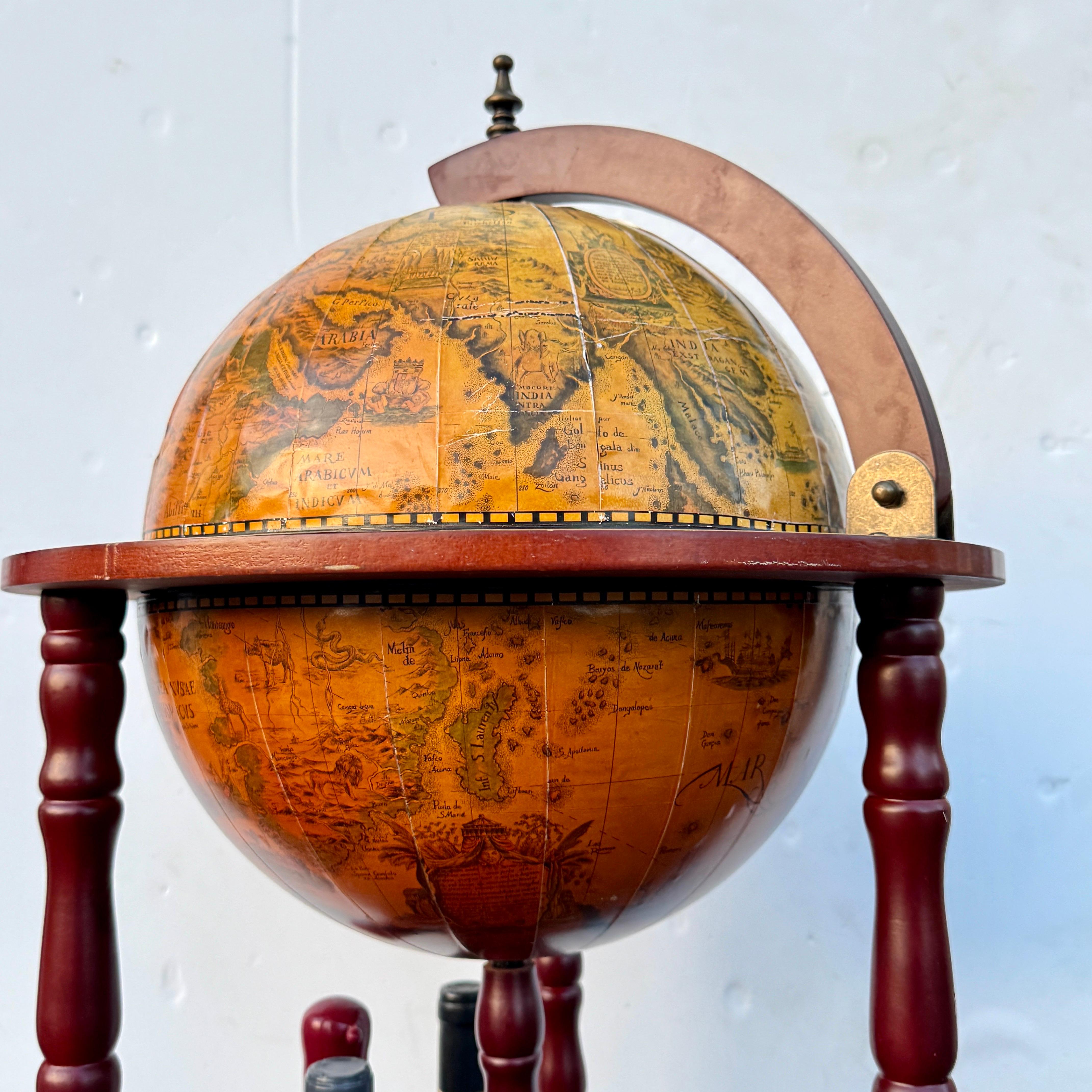 Campaign Italian Mid-Century Modern Globe Zodiac Bar Cart