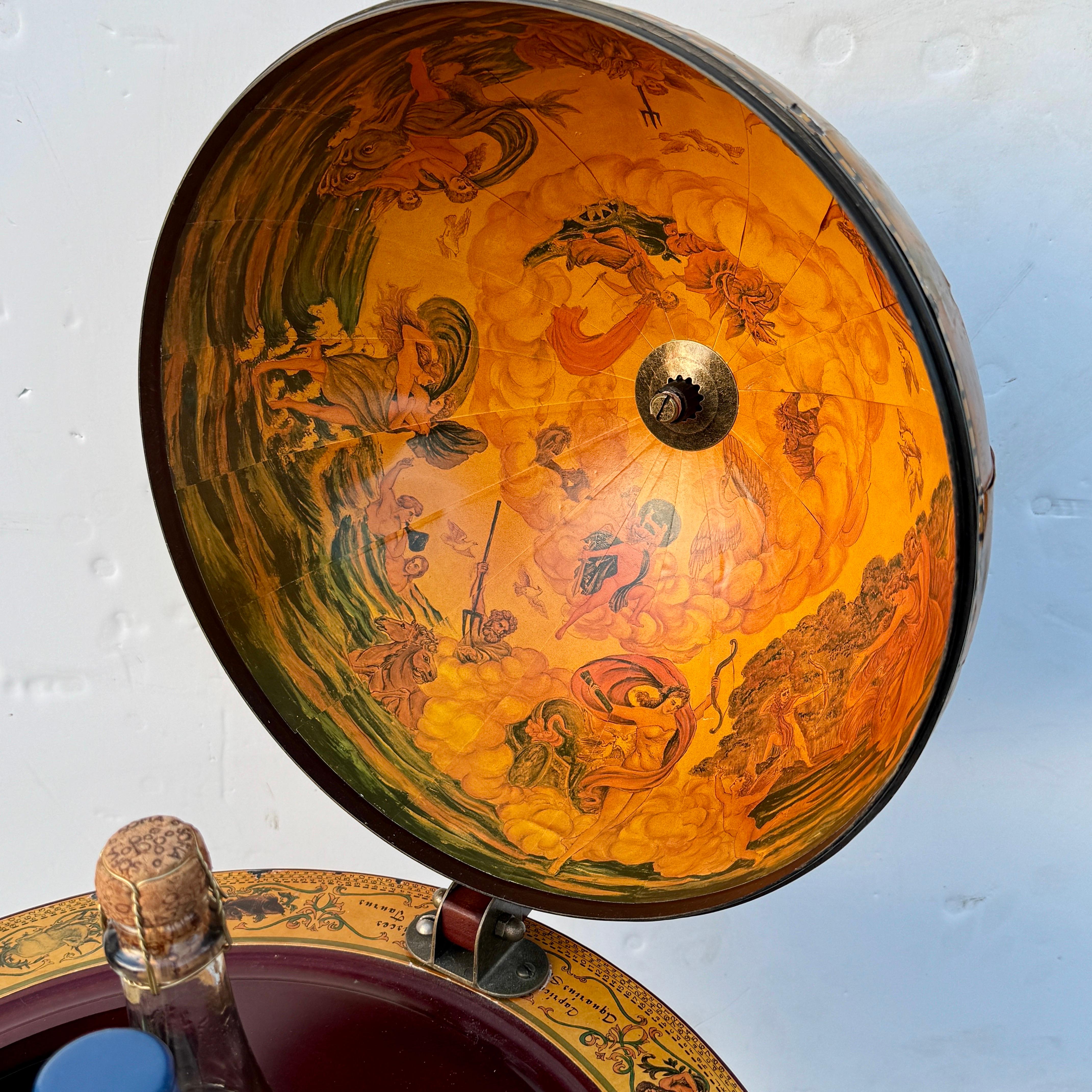 Hand-Crafted Italian Mid-Century Modern Globe Zodiac Bar Cart