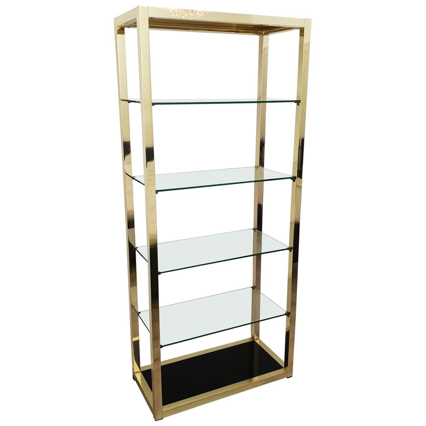 Italian Mid-Century Modern Gold Plated Shelving Unit Étagère, 1970s For Sale