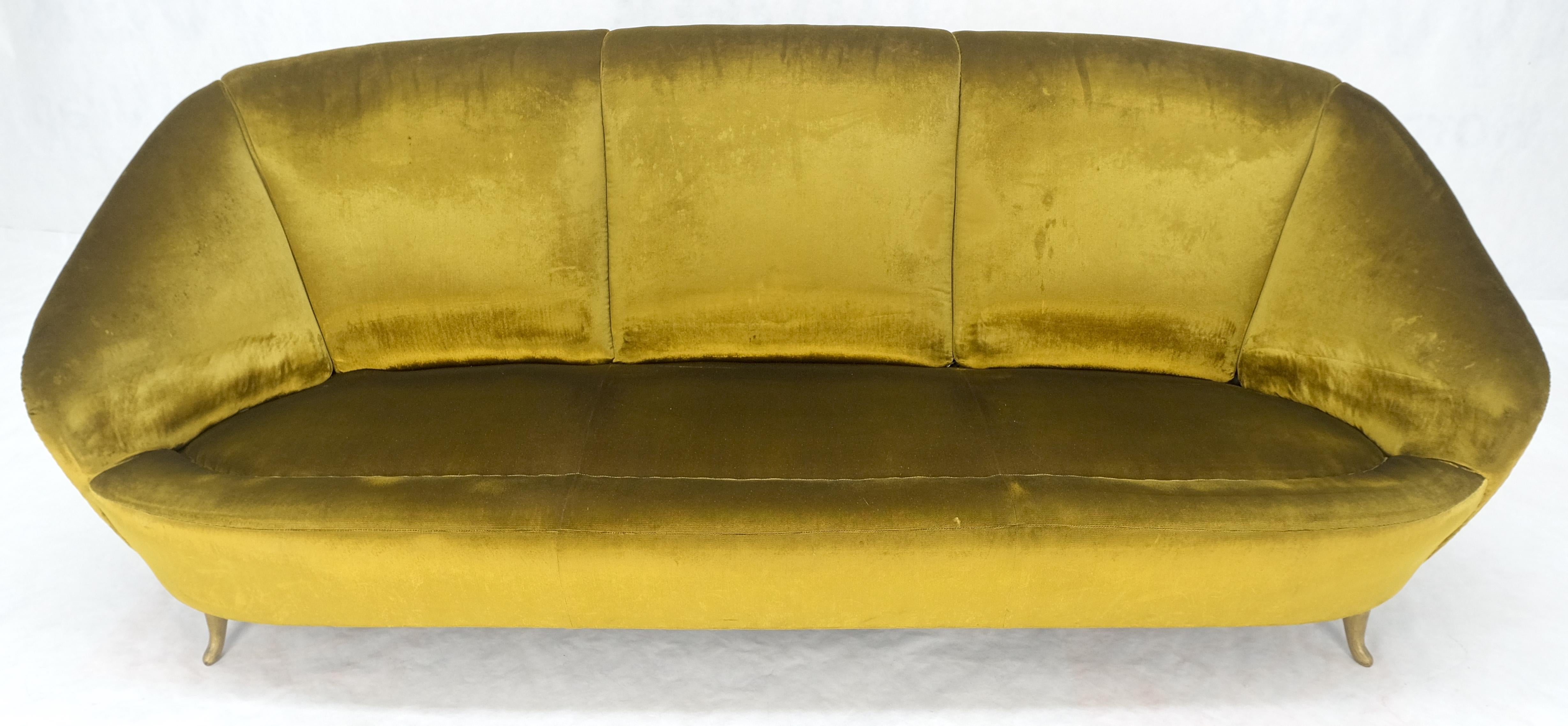 Italian MId Century Modern Gold Velvet Upholstery Cloud Shape Sofa Cast Brass  For Sale 8