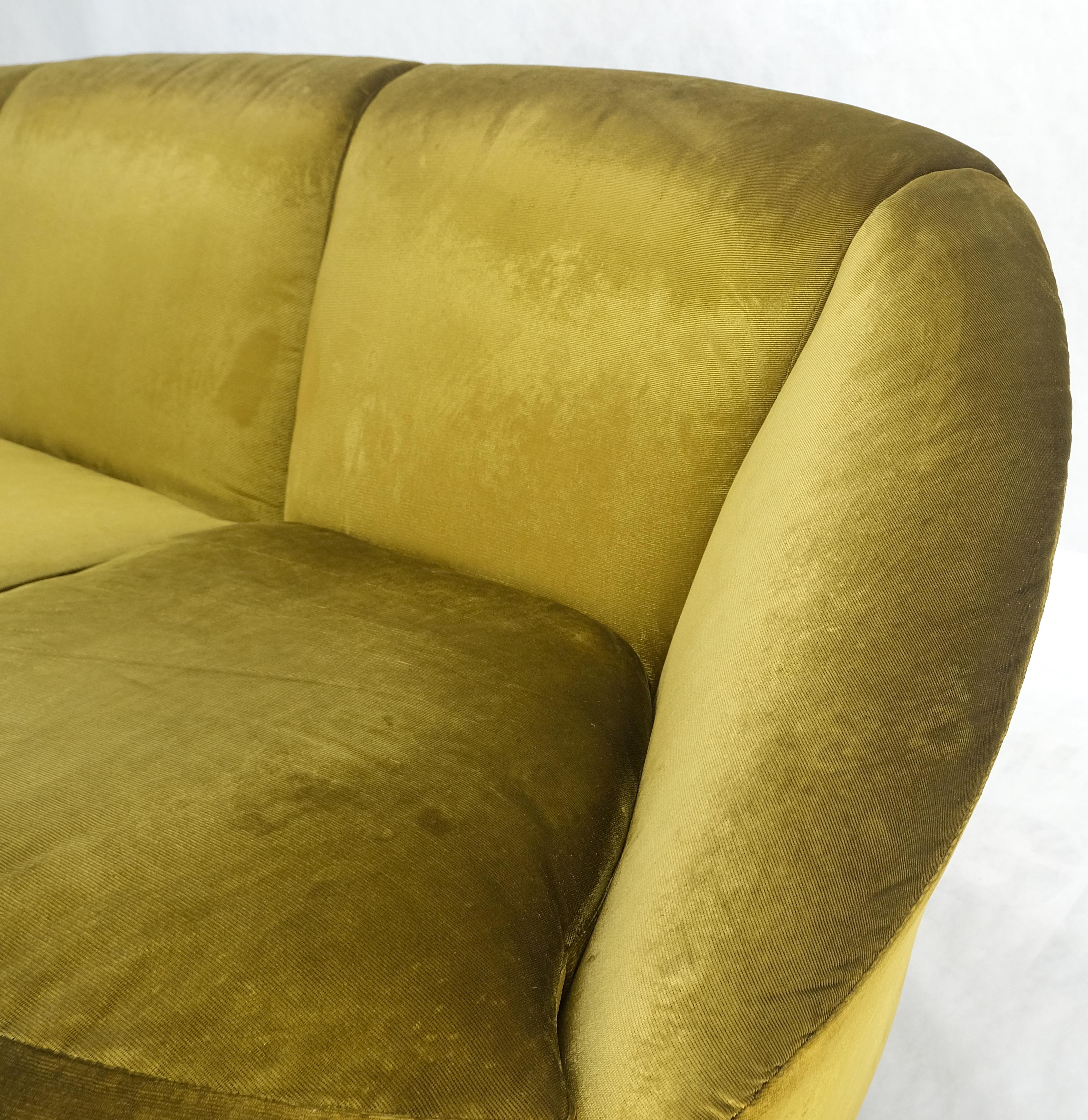 Italian MId Century Modern Gold Velvet Upholstery Cloud Shape Sofa Cast Brass Legs MINT!