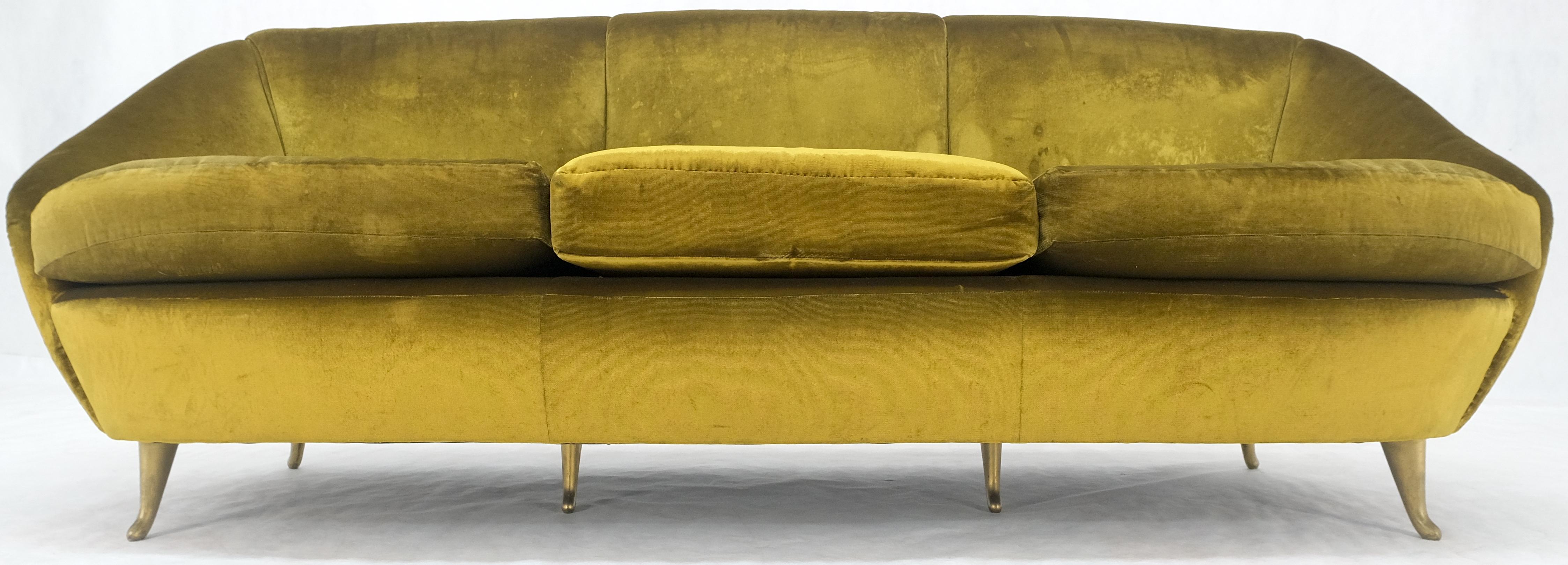 Mid-Century Modern Italian MId Century Modern Gold Velvet Upholstery Cloud Shape Sofa Cast Brass  For Sale