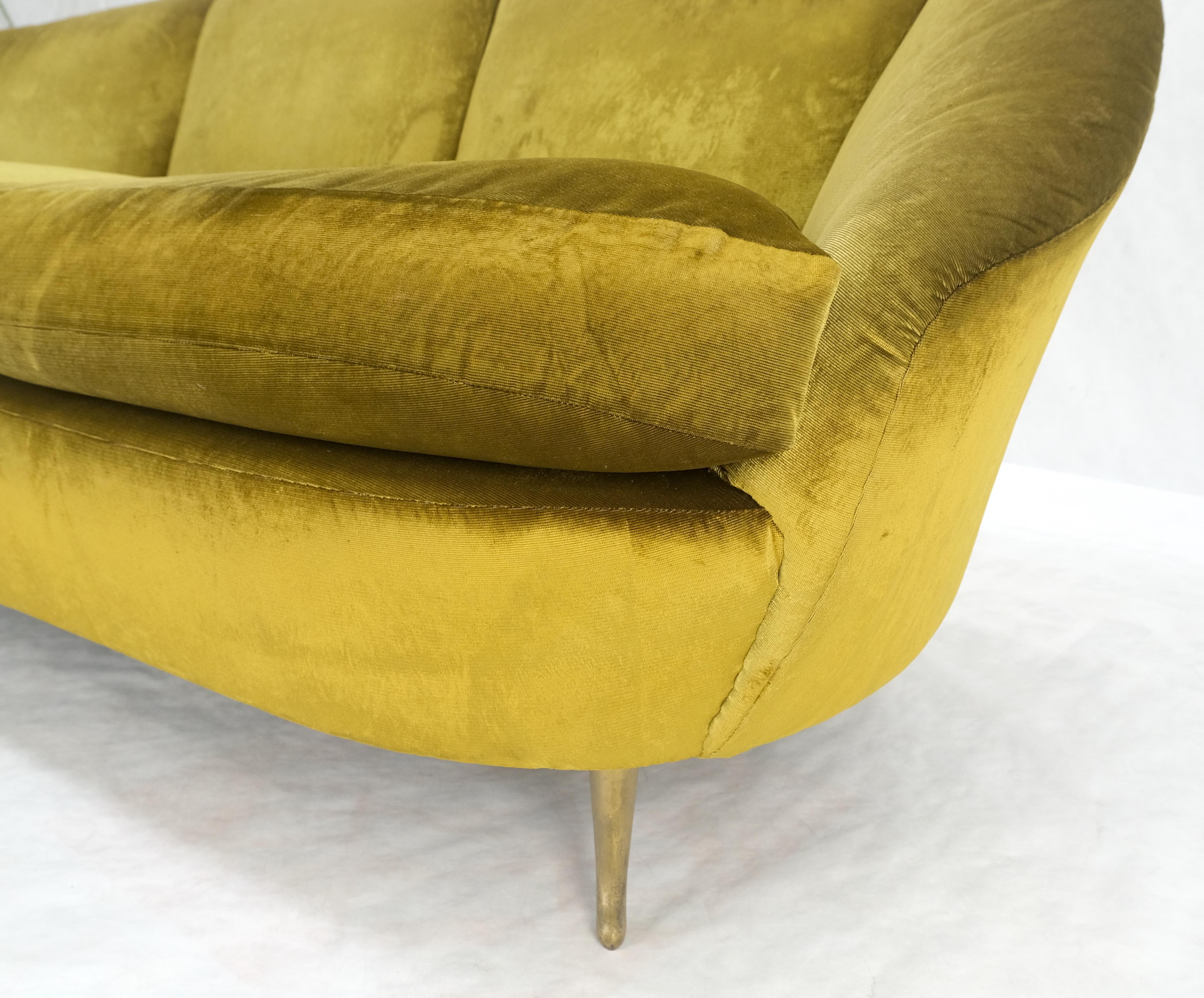 Italian MId Century Modern Gold Velvet Upholstery Cloud Shape Sofa Cast Brass  In Good Condition For Sale In Rockaway, NJ
