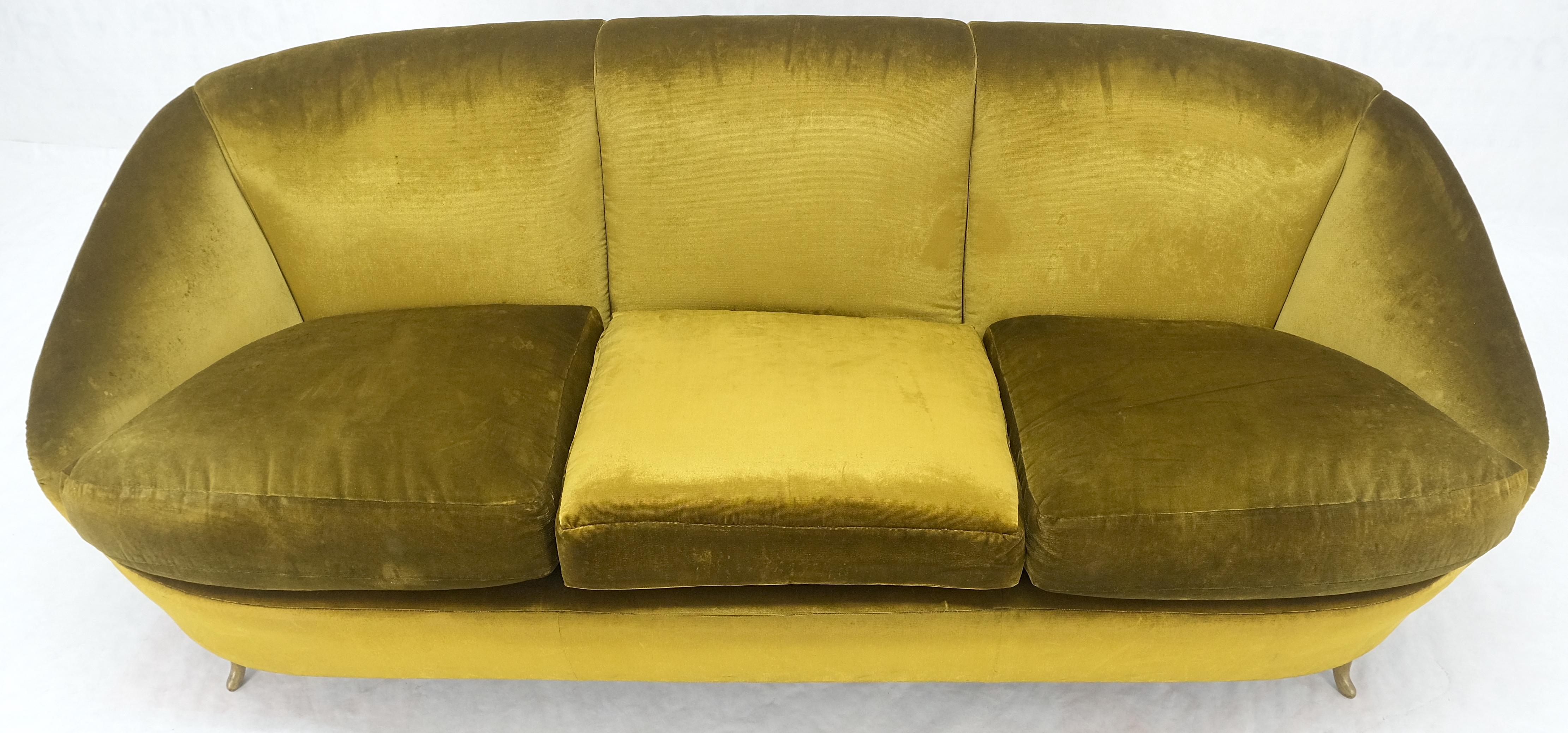 20th Century Italian MId Century Modern Gold Velvet Upholstery Cloud Shape Sofa Cast Brass  For Sale