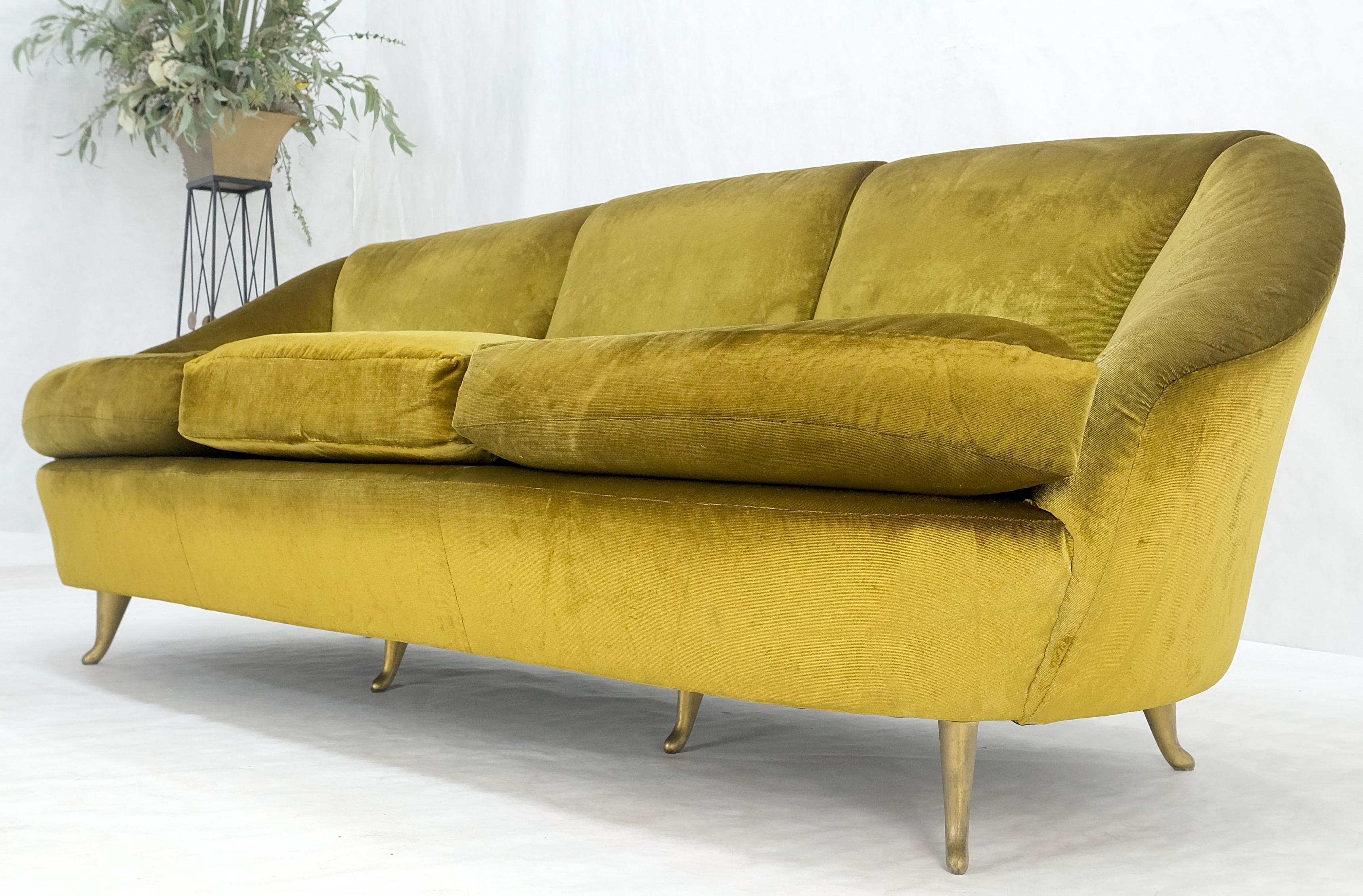 Italian MId Century Modern Gold Velvet Upholstery Cloud Shape Sofa Cast Brass  For Sale 4