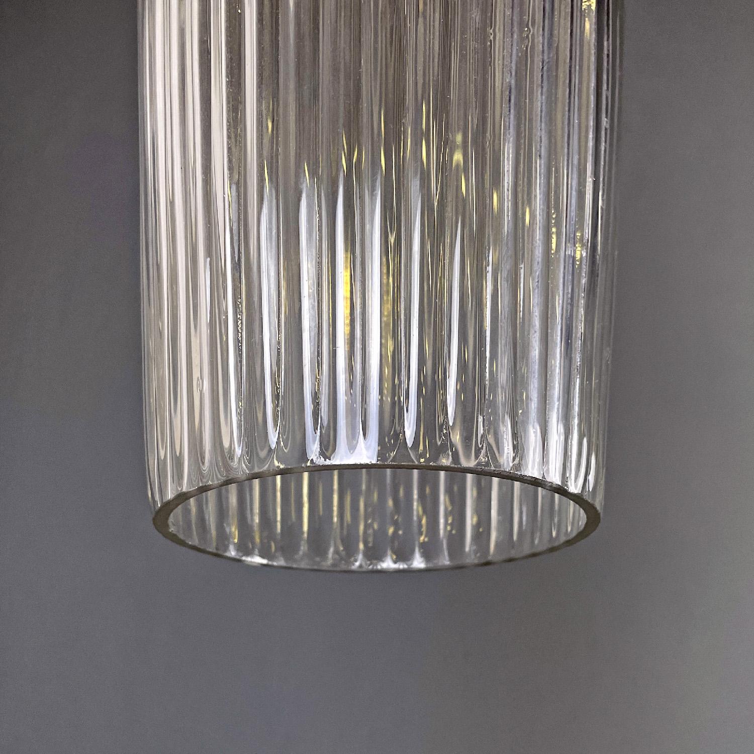 Italian mid-century modern golden plastic and fluted glass chandelier, 1950s For Sale 7