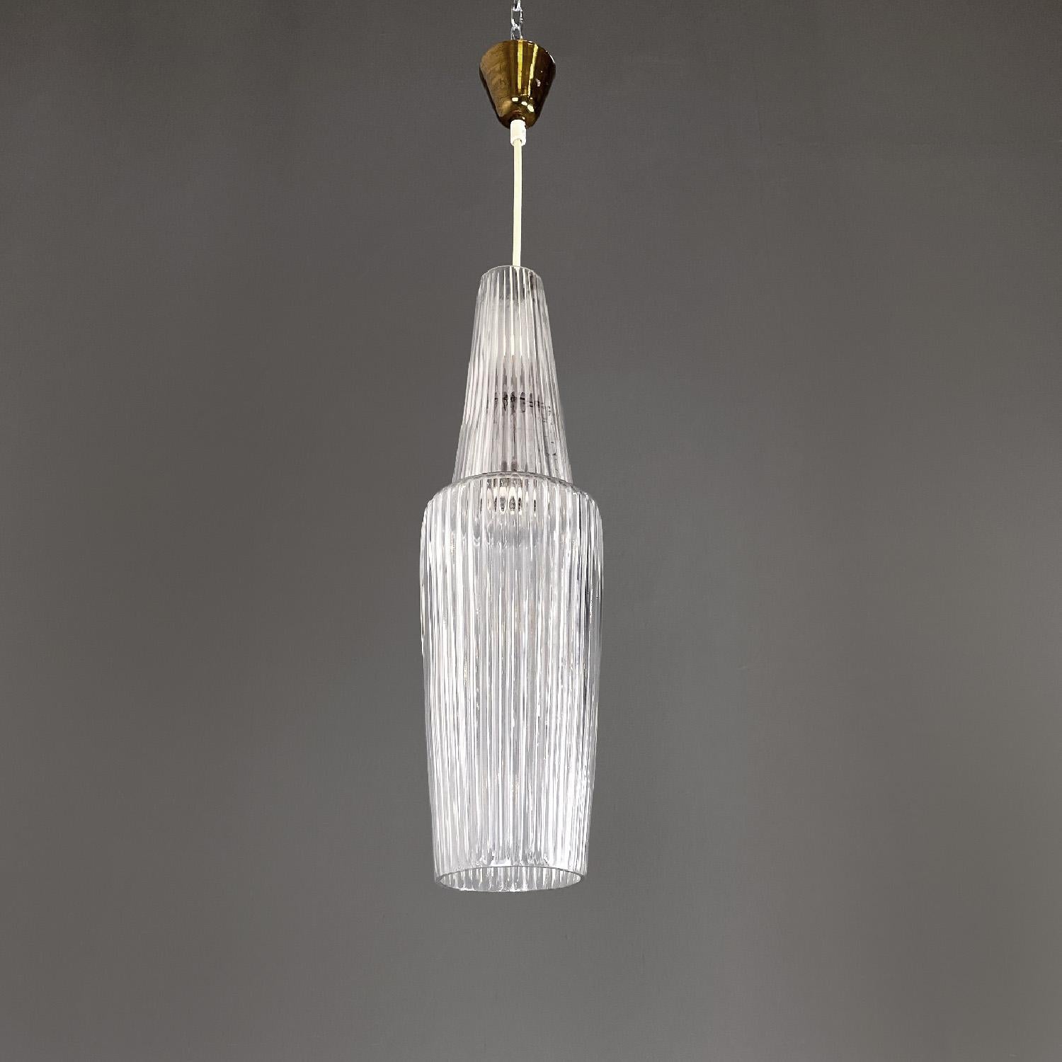 Mid-Century Modern Italian mid-century modern golden plastic and fluted glass chandelier, 1950s For Sale