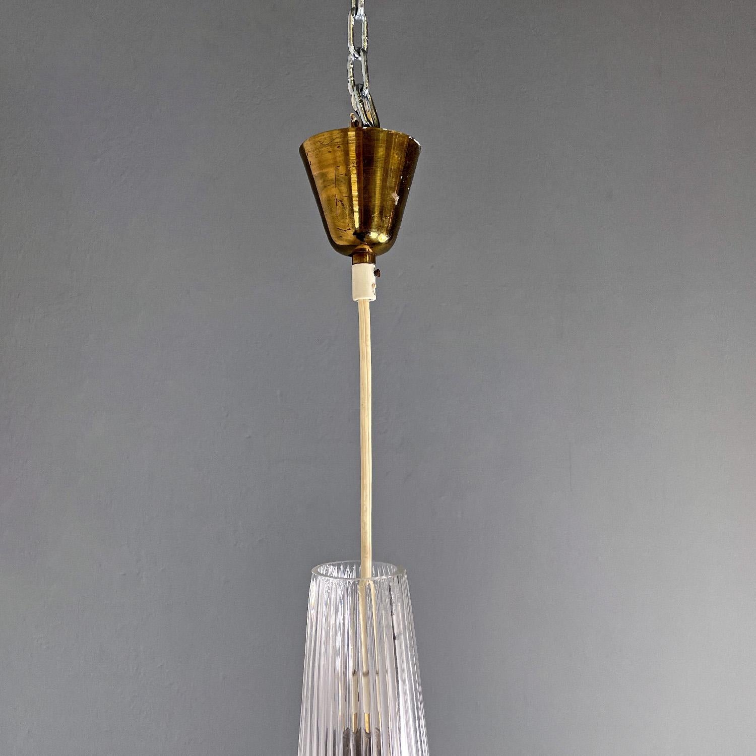 Mid-20th Century Italian mid-century modern golden plastic and fluted glass chandelier, 1950s For Sale