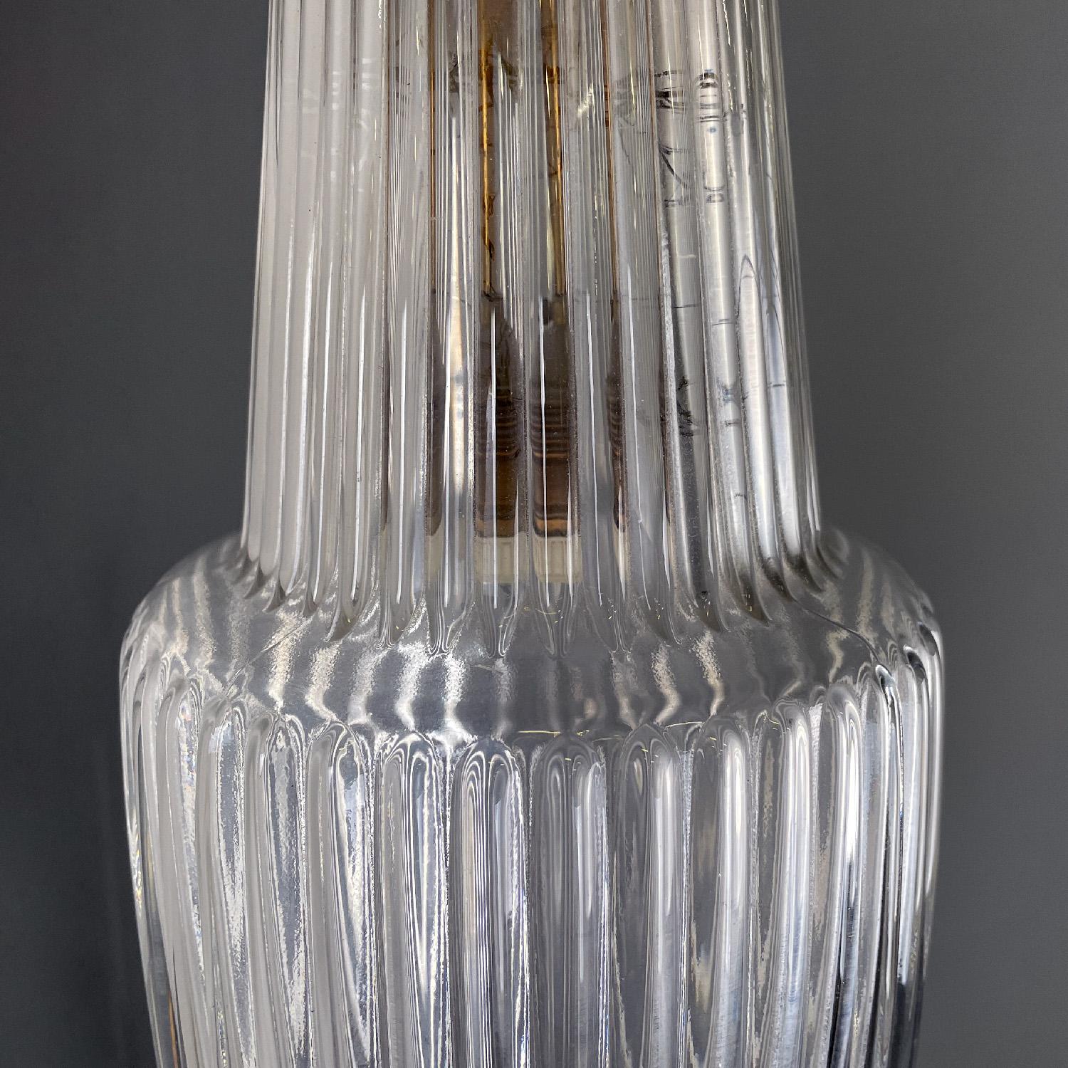 Italian mid-century modern golden plastic and fluted glass chandelier, 1950s For Sale 2