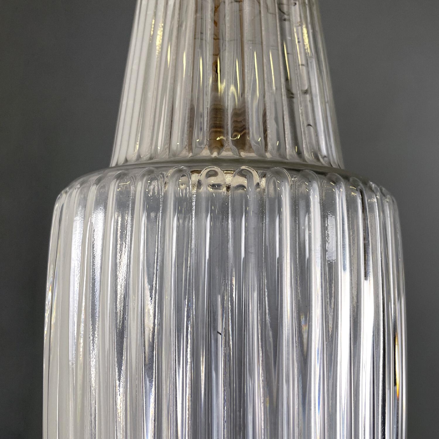 Italian mid-century modern golden plastic and fluted glass chandelier, 1950s For Sale 3